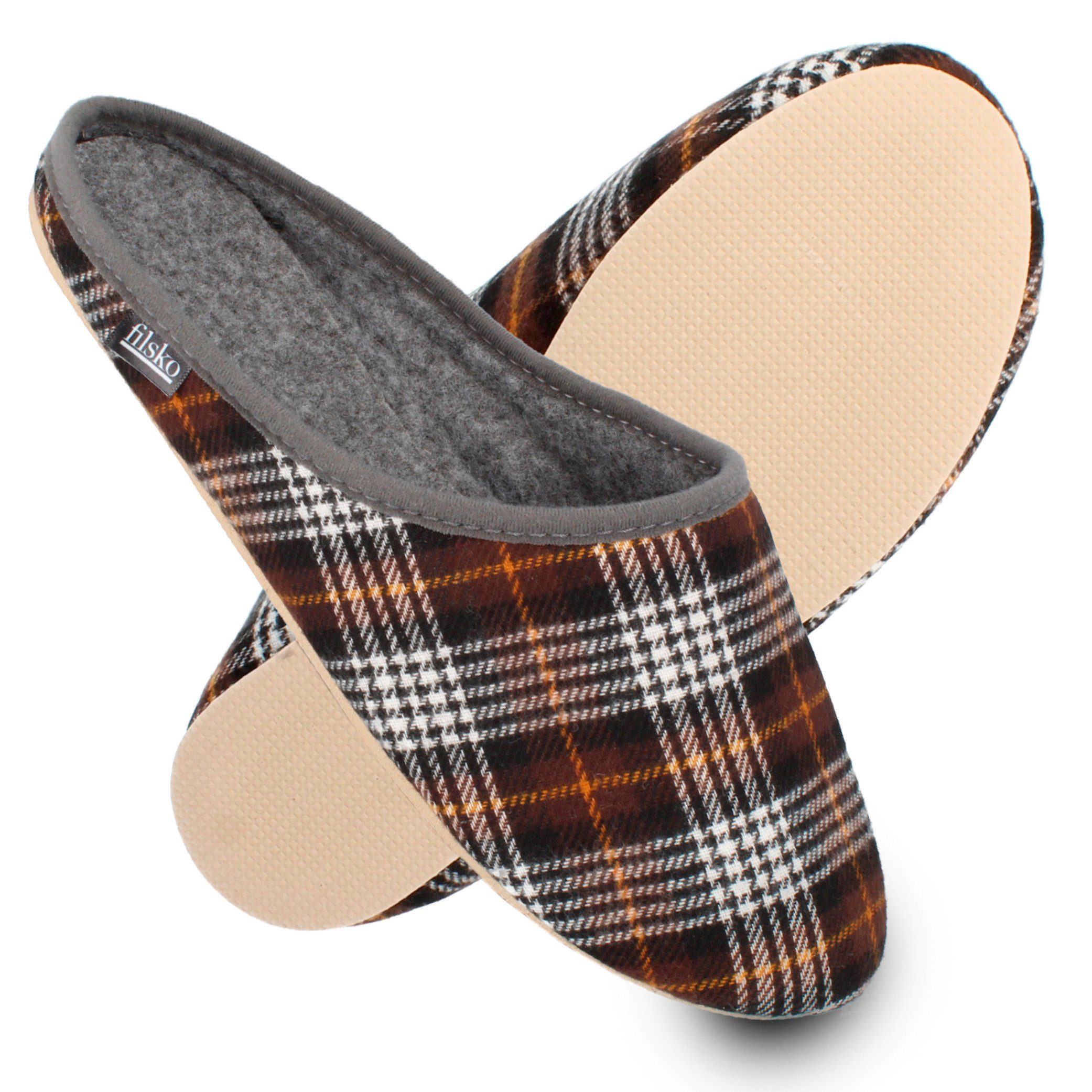 filsko Abisko kariert Damen Herren Hausschuh Filzpantoffeln, Leichtgewicht, Gästehausschuhe, Slip-On, Gummisohle
