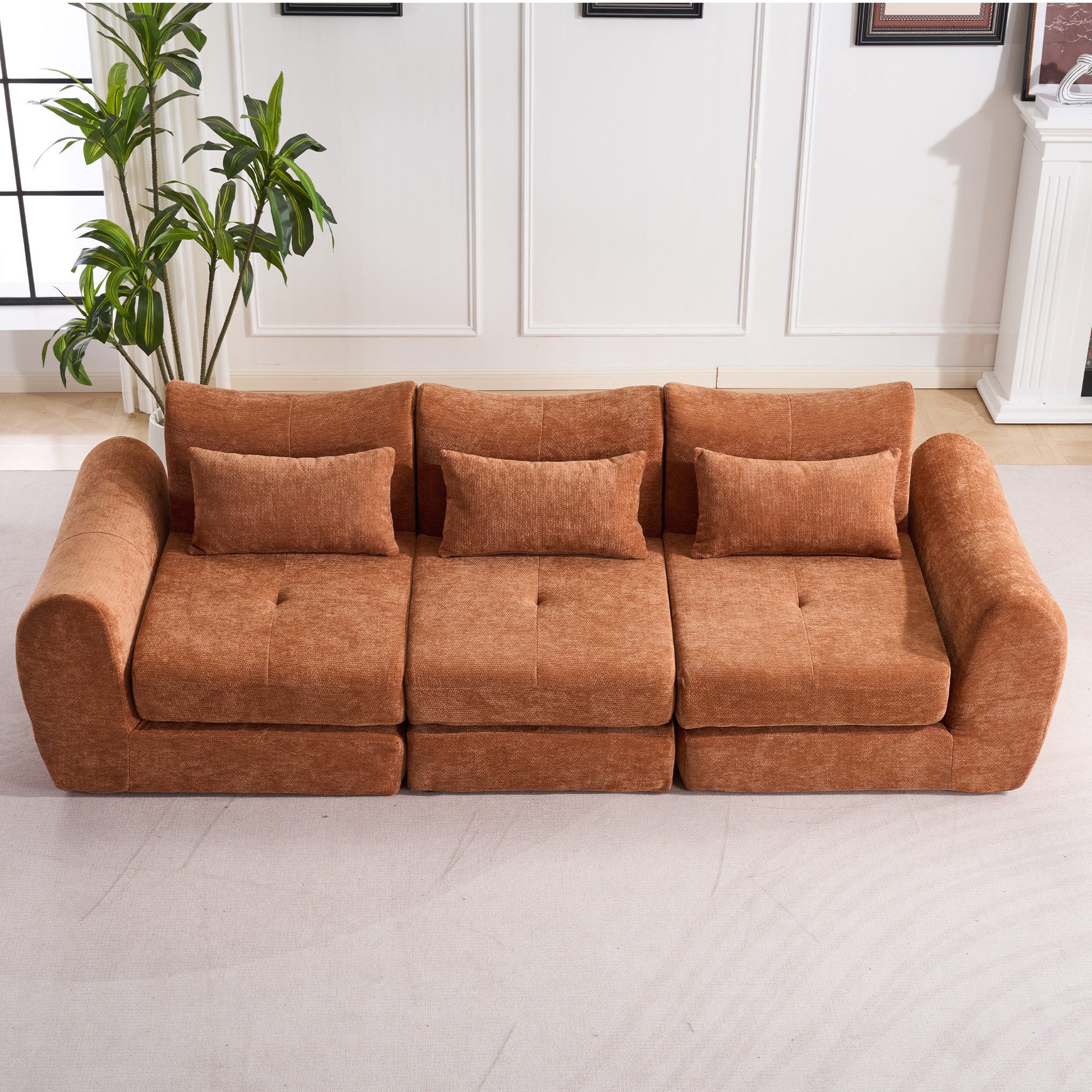 Leawin Sofa Sofas Wohnzimmer, modulares Sofa mit Schlaffunktion L-Form, Flexibel, werkzeuglos, platzsparend für viele Wohnbereiche