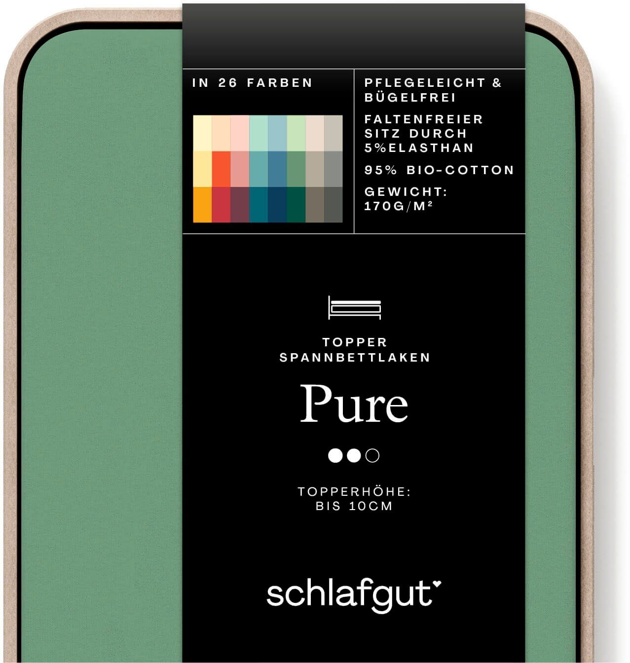 Schlafgut Spannbettlaken PURE TOPPER Bio-Baumwolle mit Elasthan 170 g/m² für Topper bis 10 cm, Jersey-Elasthan, Gummizug: rundum, (1 Stück), PREMIUM Laken für M – Bild 2 von 5