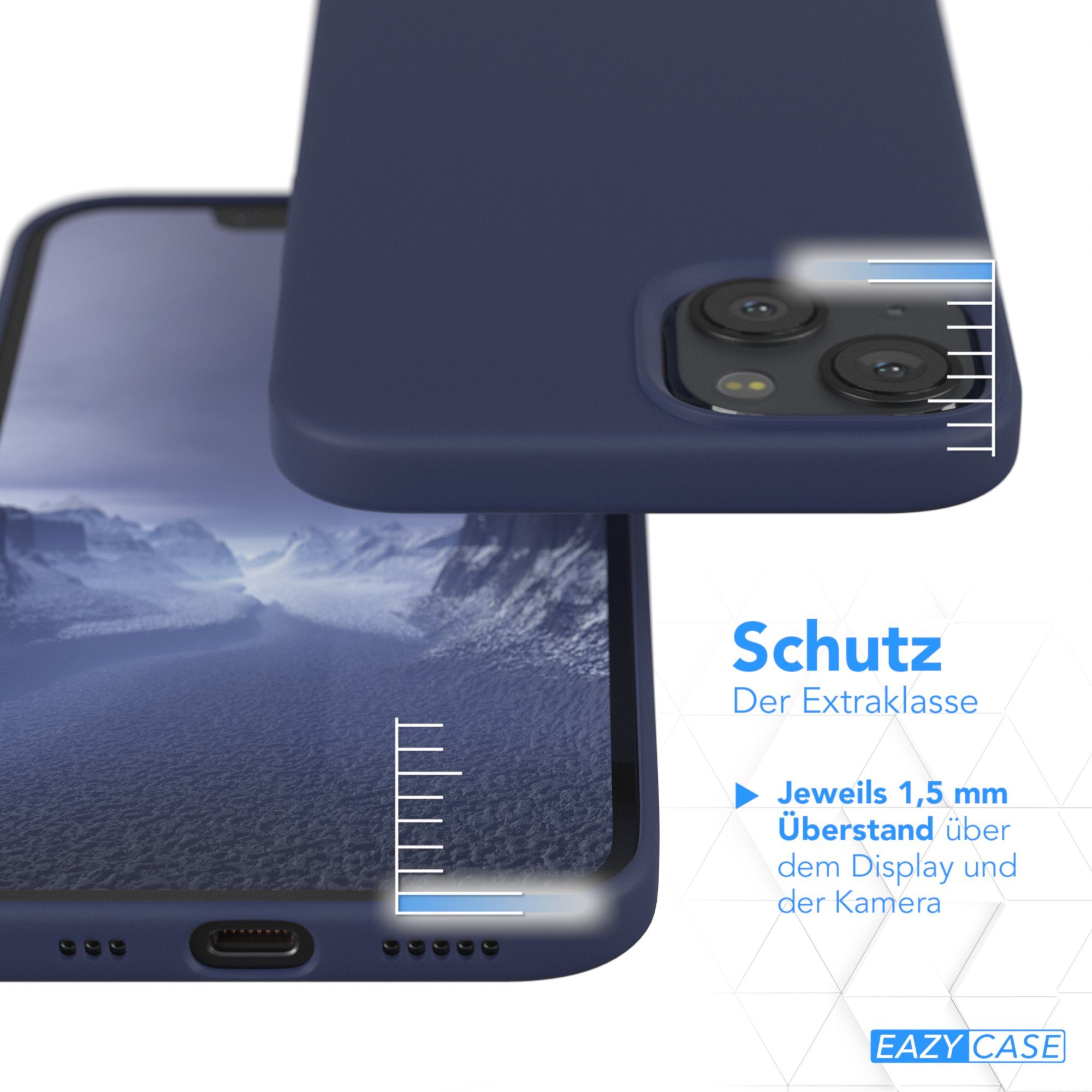 EAZY CASE Handyhülle Premium Silikon Case für Apple iPhone 13 6,1 Zoll, Handy Softcase Hülle Silikon mit Displayschutz Case Blau / Nachtblau