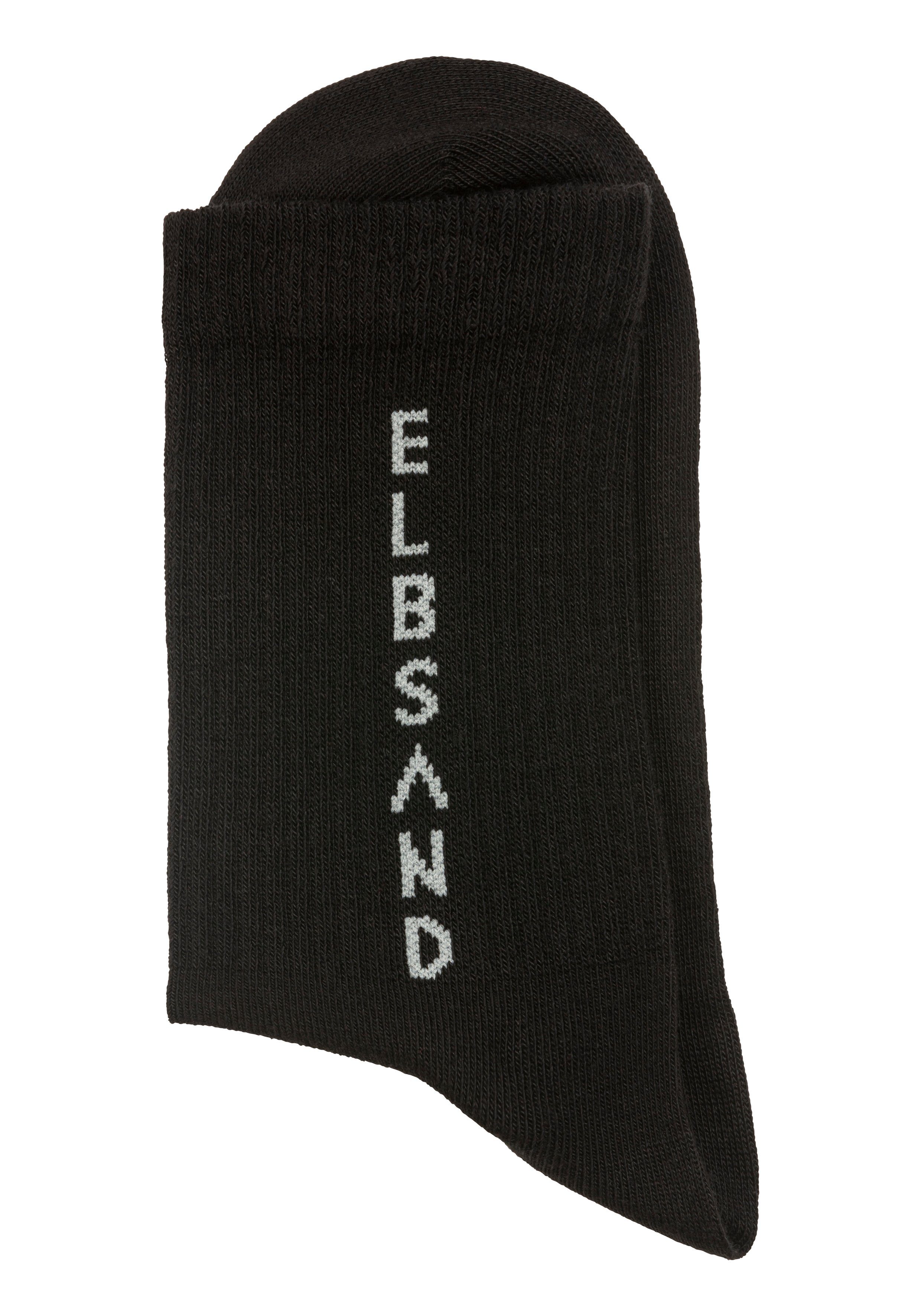 Elbsand Socken (3-Paar) mit Schriftzug eingestricktem schwarz 3x