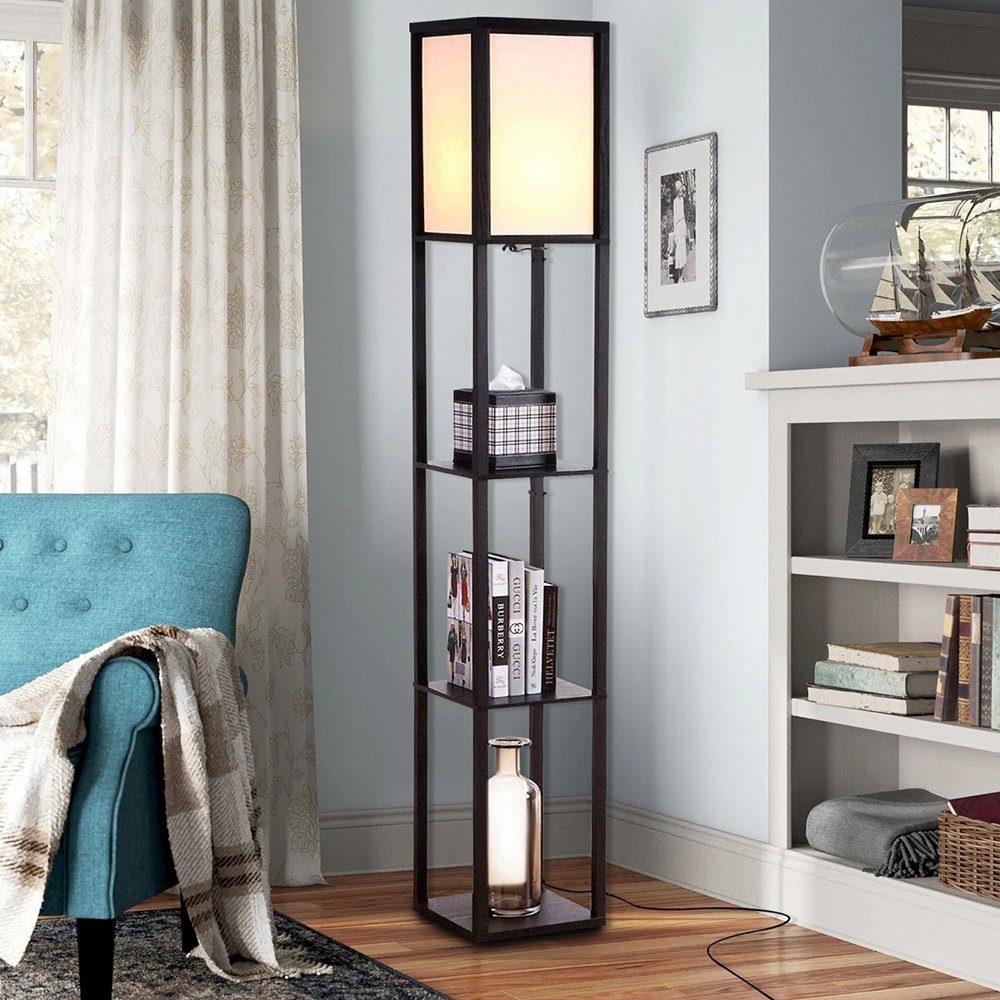 MUPOO LED Holz, Moderne aus Stehlampe Stehlampe Regal Wohnzimmer, mit Stehleuchte