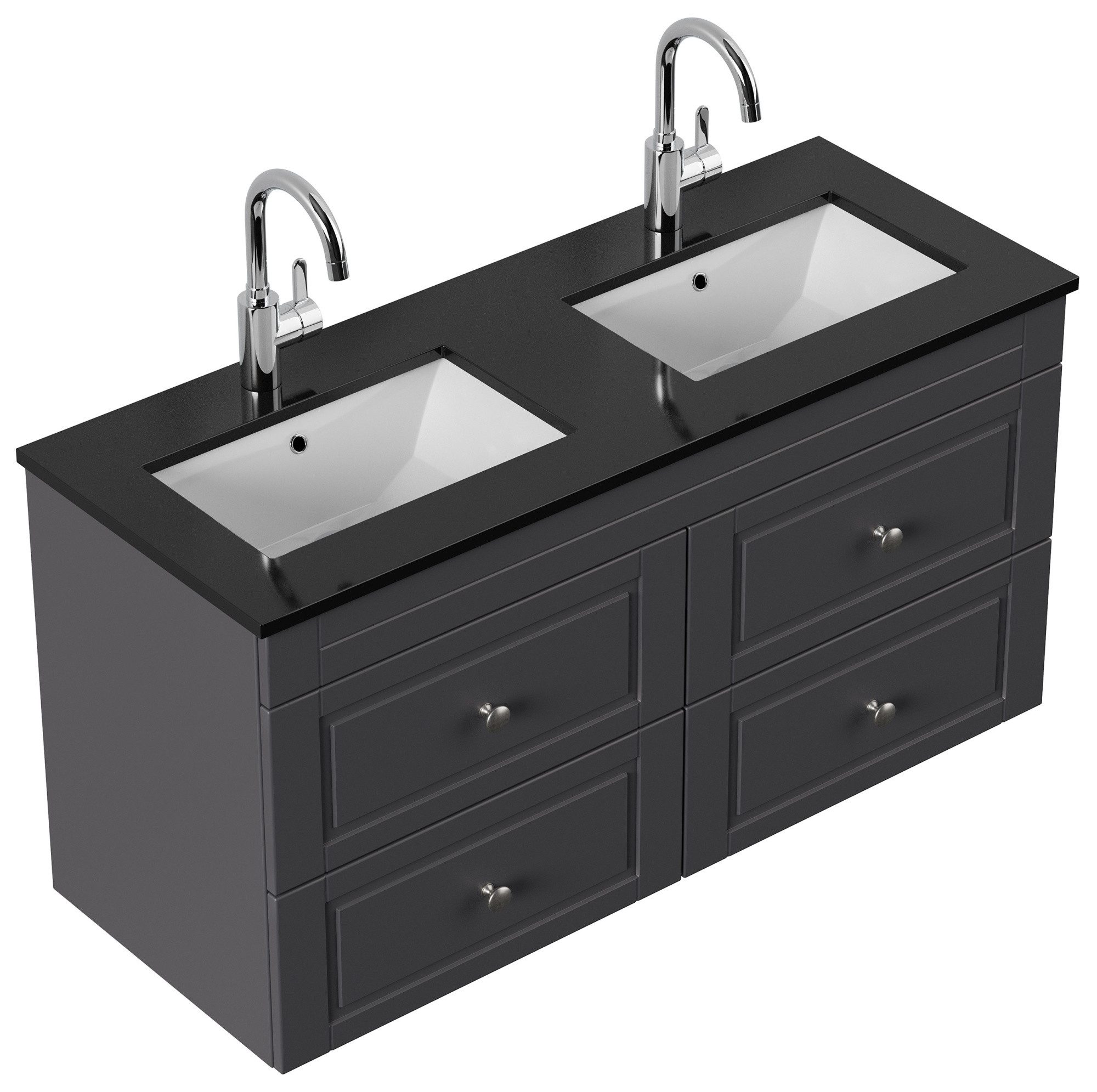 Magnolia Home Waschtisch Badmöbel Banbury Cottage schwarzes Quarz SoftClose anthrazit