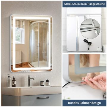 Fine Life Pro Badspiegel mit Beleuchtung Anti-Beschlag 80x60cm Badezimmerspiegel (Set), IP44,Antibeschlag-Badspiegel mit LED-Beleuchtung