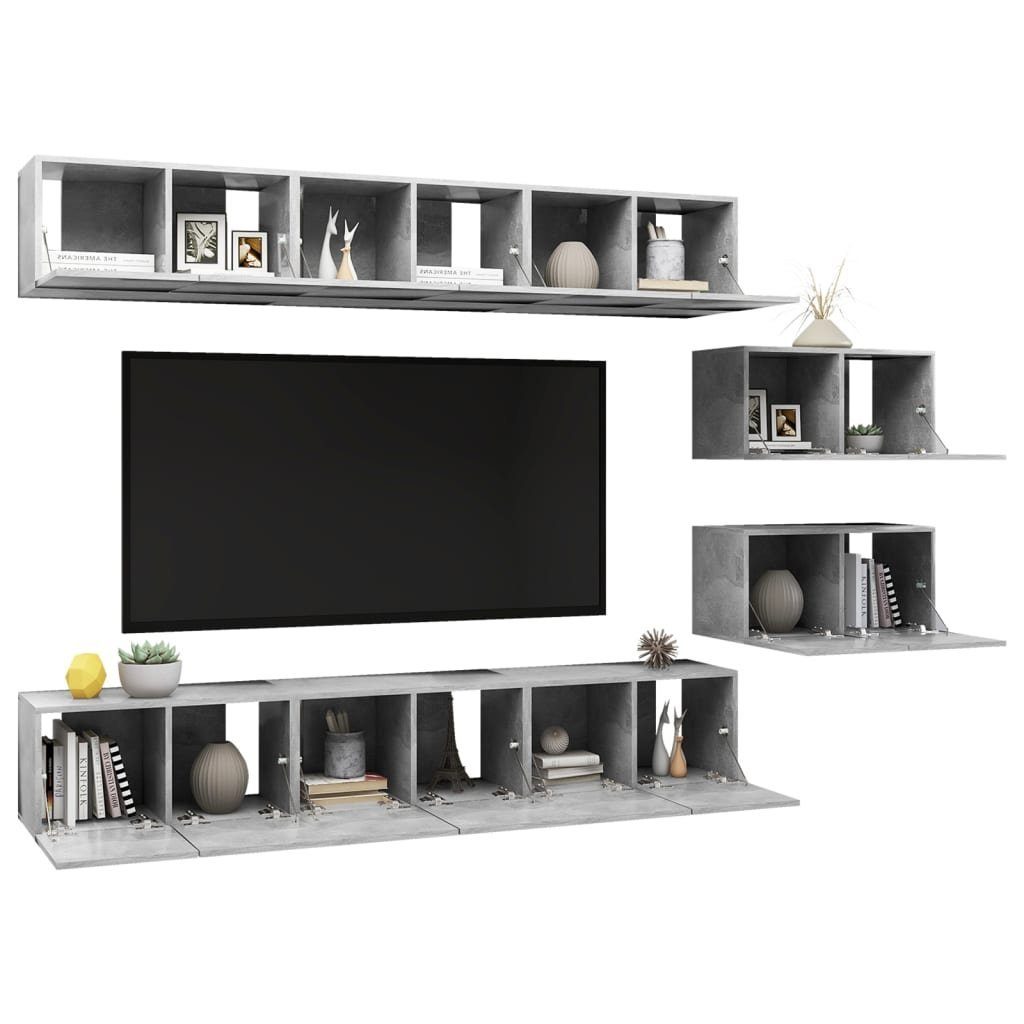 Betongrau TV-Schrank (8-St) vidaXL Stk. 8 Holzwerkstoff TV-Schränke