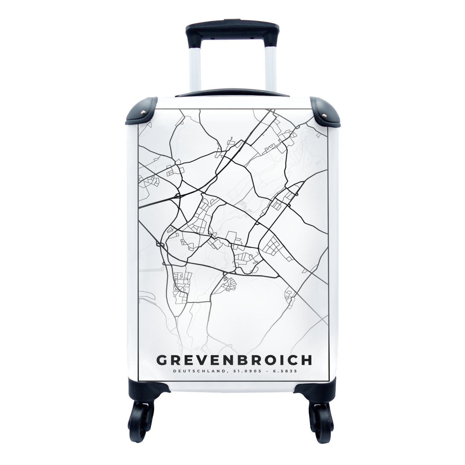 MuchoWow Handgepäckkoffer Grevenbroich - Karte - Stadtplan, 4 Rollen, Reisetasche mit rollen, Handgepäck für Ferien, Trolley, Reisekoffer