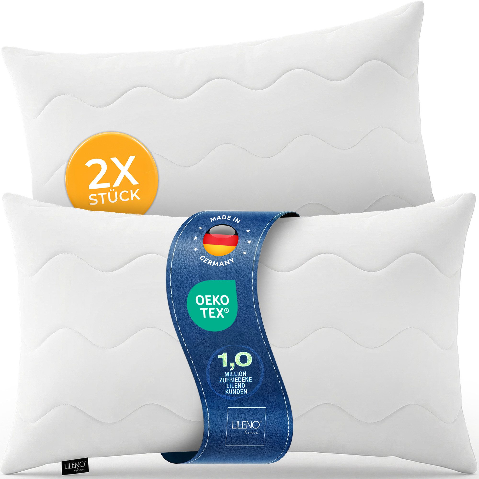LILENO HOME Kopfkissen LILENO HOME Allergiker Kopfkissen Oeko-Tex & - Made in Germany, Füllung: 100% Polyester, Seitenschläfer, Bauchschläfer, Rückenschläfer, Spar-Set, 2er Set, Kopfkissen 40x80 cm MEDIUM mit 450g Füllung, allergikergeeignet