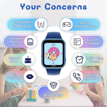 Dwfit Kinder für Jungen Mädchen Smartwatch (Eltern Kontrolltasten), mit Anruf, SOS, Spiele, Schrittzähler, Musik, Kamera Wecker für Kinder