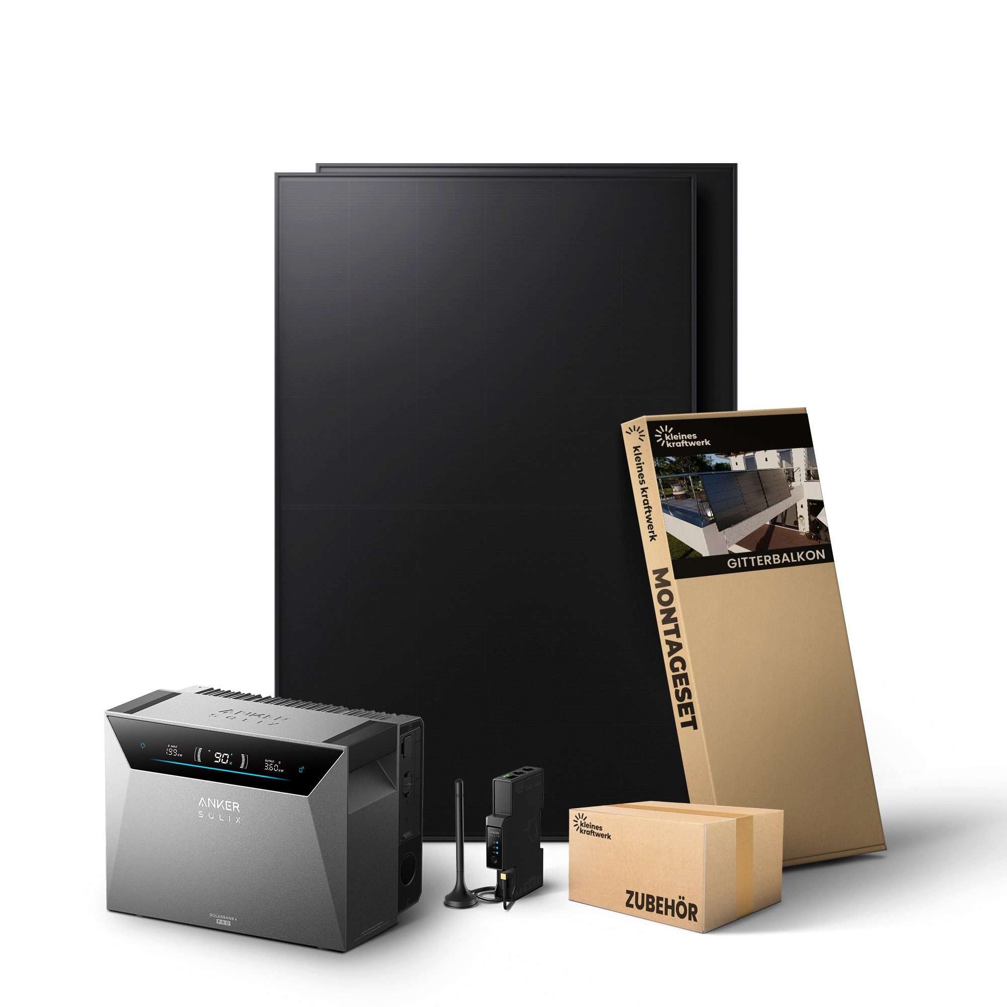 Kleines Kraftwerk Balkonkraftwerk, 960 W, Monokristallin, (Gitterbalkon, Solaranlage Komplettset mit Speicher), 2 x 480W, Anker Solarbank 4 Pro