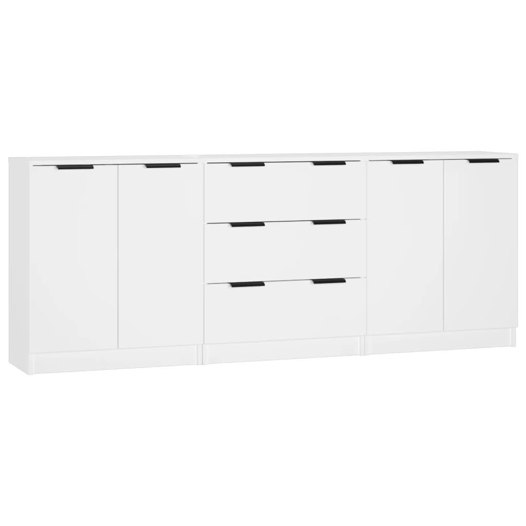 vidaXL Sideboard NA 3-tlg Sideboard Weiß Spanplatte Kommode Türen Schubladen
