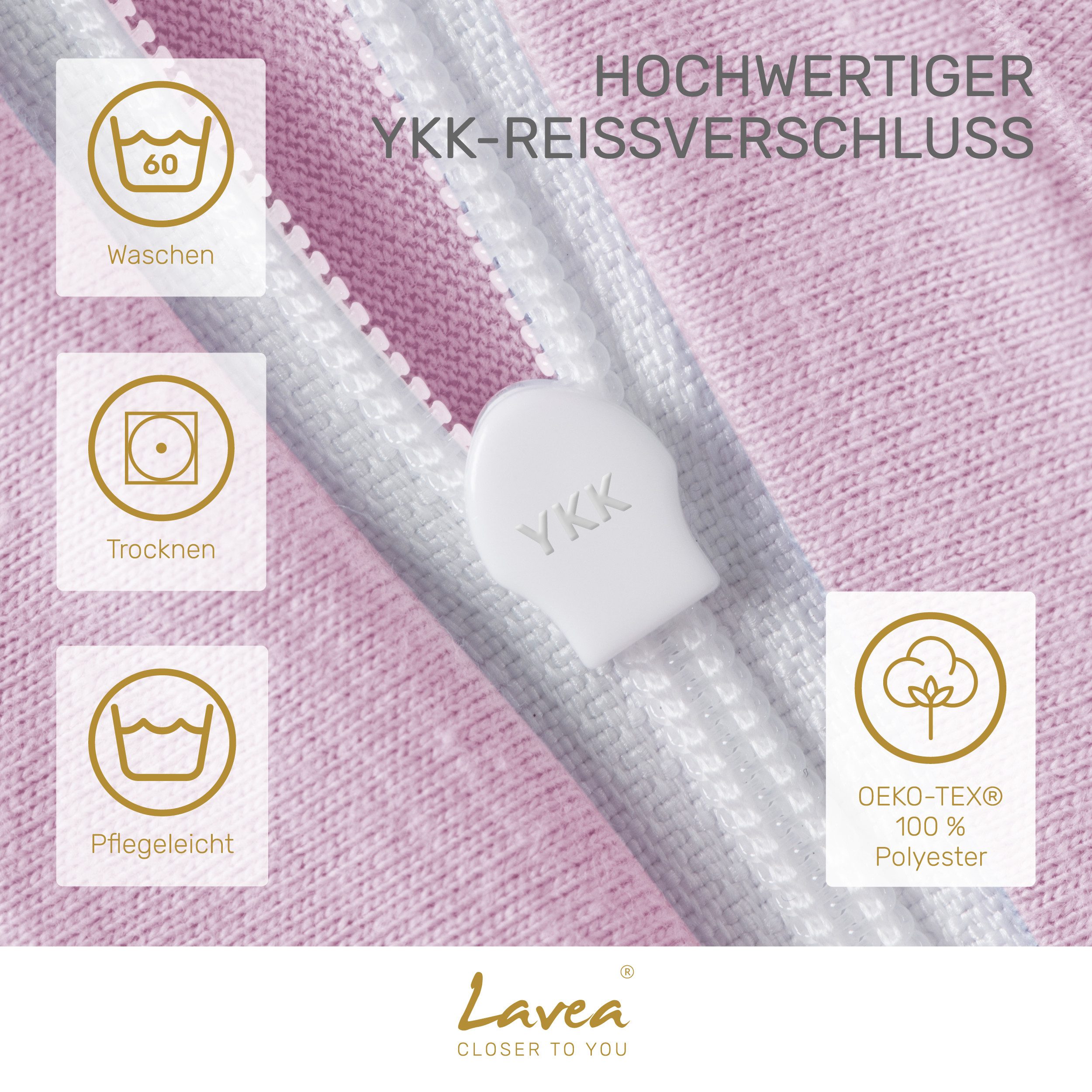 Lavea Kissenbezug 2er Set Kissenhülle Jersey, 100% Baumwolle, Kissenbezüge, (2 Stück), allergikerfreundlich - sicherer YKK-Reißverschluss - waschbar 60°C