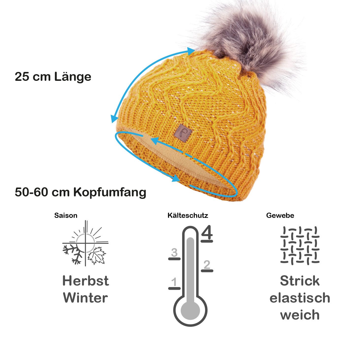 Faera Bommelmütze Wintermütze Damen Herren Mütze Beanie Haube gefüttert Bommelmütze