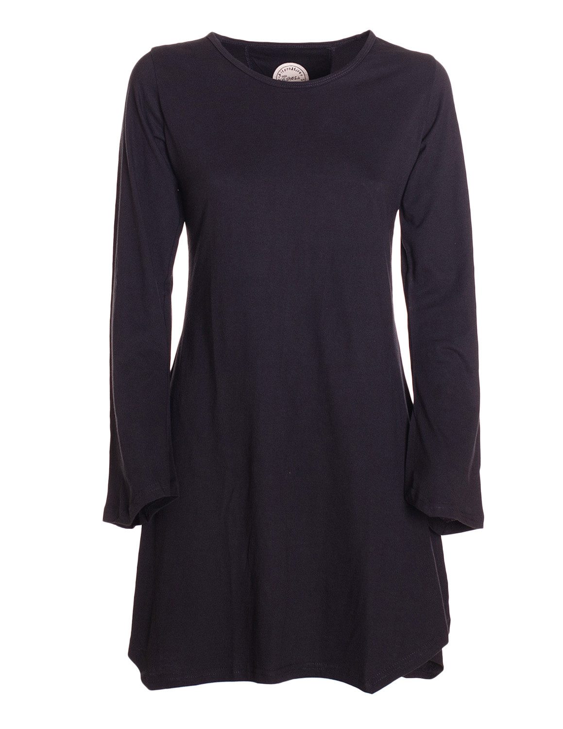 Vishes Tunikakleid Langarm Tunika Kleid Damen Jersey Baumwolle Zipfelsaum Alternative Mode, Boho, Hippie, Ethno, Festival