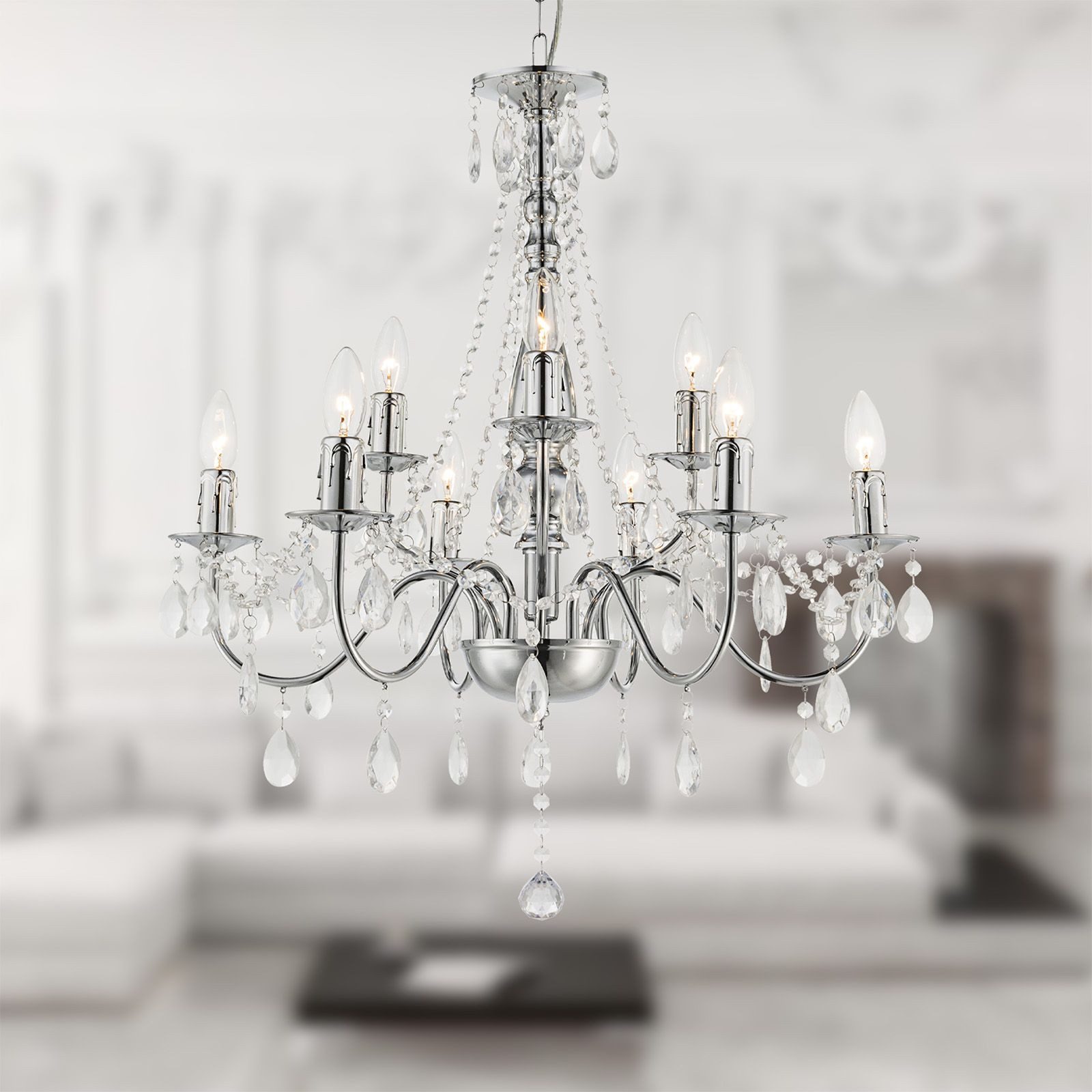 bmf-versand Люстры Люстры Kristall Wohnzimmer Hängelampe Luster Silber Kristalle, Kristallleuchter, ohne Leuchtmittel, Hängeleuchte Luster