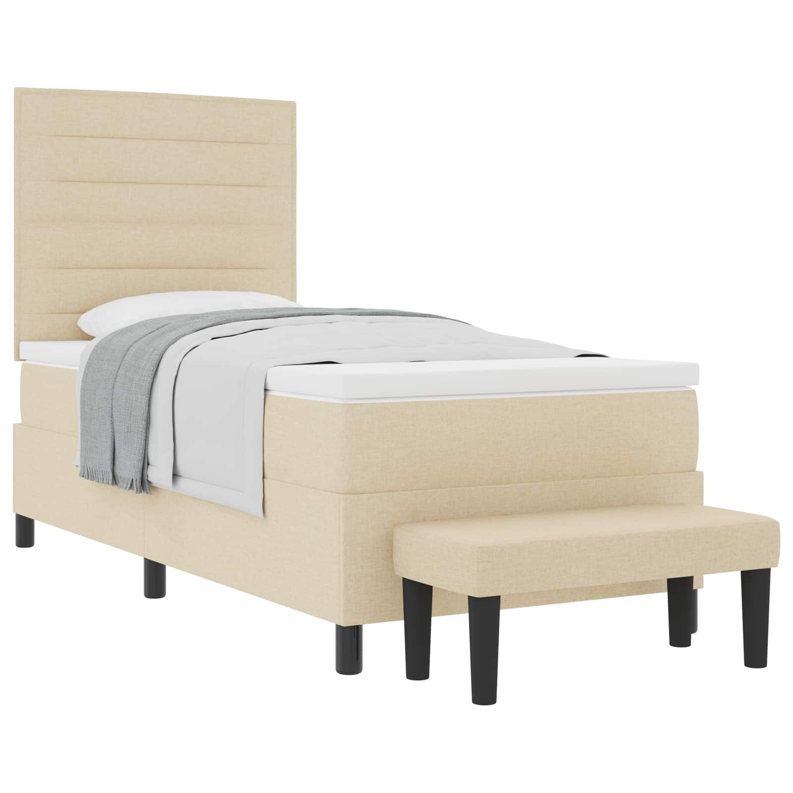 Bett Boxspringbett mit Kissen mit Kopfteil Creme 100 x 200 cm Stoff