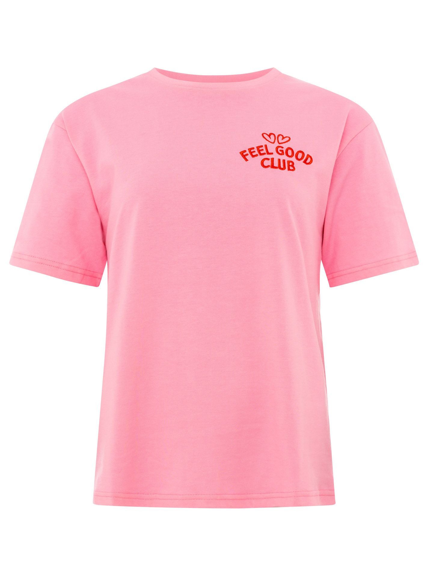 Zwillingsherz T-Shirt "Feel Good Club" Rundhals, einfarbig, kleine Stickerei vorne