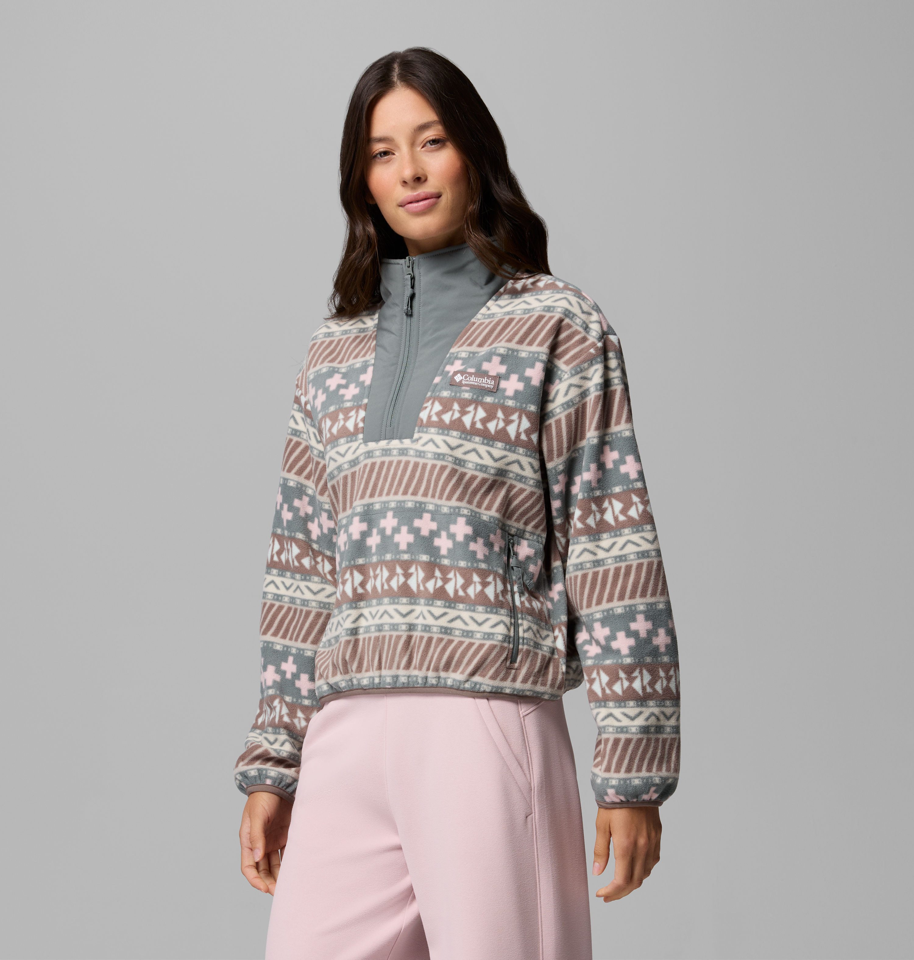 Columbia Fleecepullover Sequoia Grove II Printed Half Zip mit Halbreißverschluss, aus Polyester-Fleece, Langarm-Design