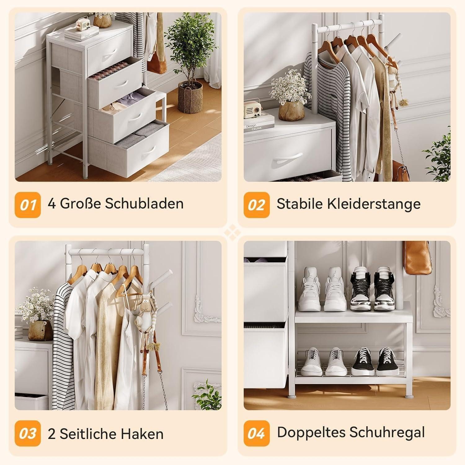 LuxusKollektion Kommode Kommode 3in1 4 Schubladen Schuhregal Kleiderständer Weiß (1 St) – Bild 5 von 5