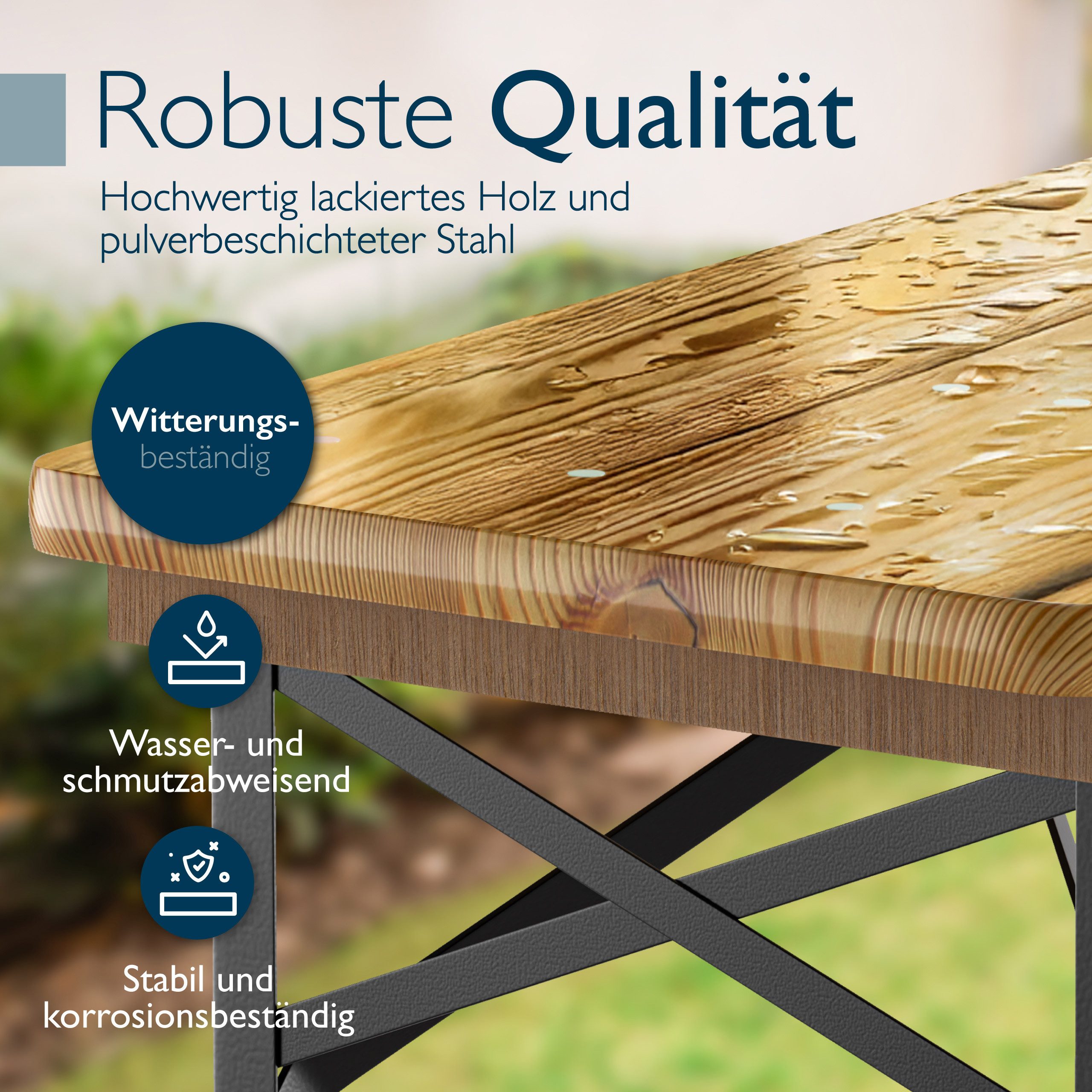 Beautissu Bierzeltgarnitur 3tlg Bierzeltgarnitur klappbar Holz BT22, 170x46cm, Biergartengarnitur Festzeltgarnitur Campingtisch Outdoor – Bild 5 von 5