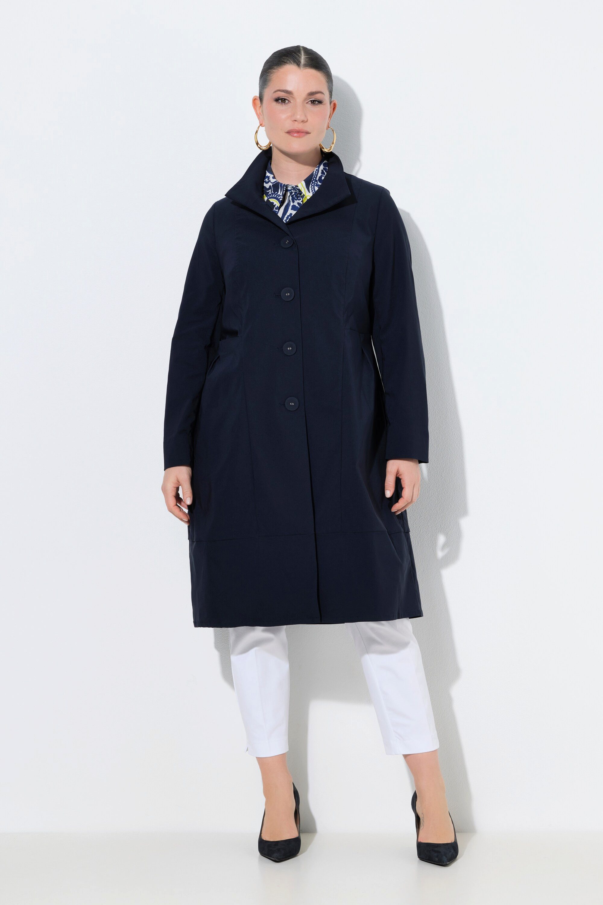 Ulla Popken Outdoorjacke Bengalin-Mantel A-Linie Stehkragen Langarm Stretch günstig online kaufen