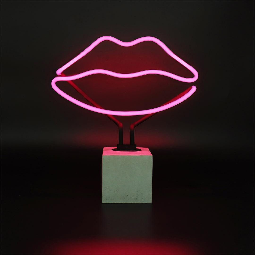 TOM NEON Dekolicht "Lippen" Glas Stand-Neon Stimmungslicht Geschenkidee, TOM NEON, Neon, Pink, Handgefertigt