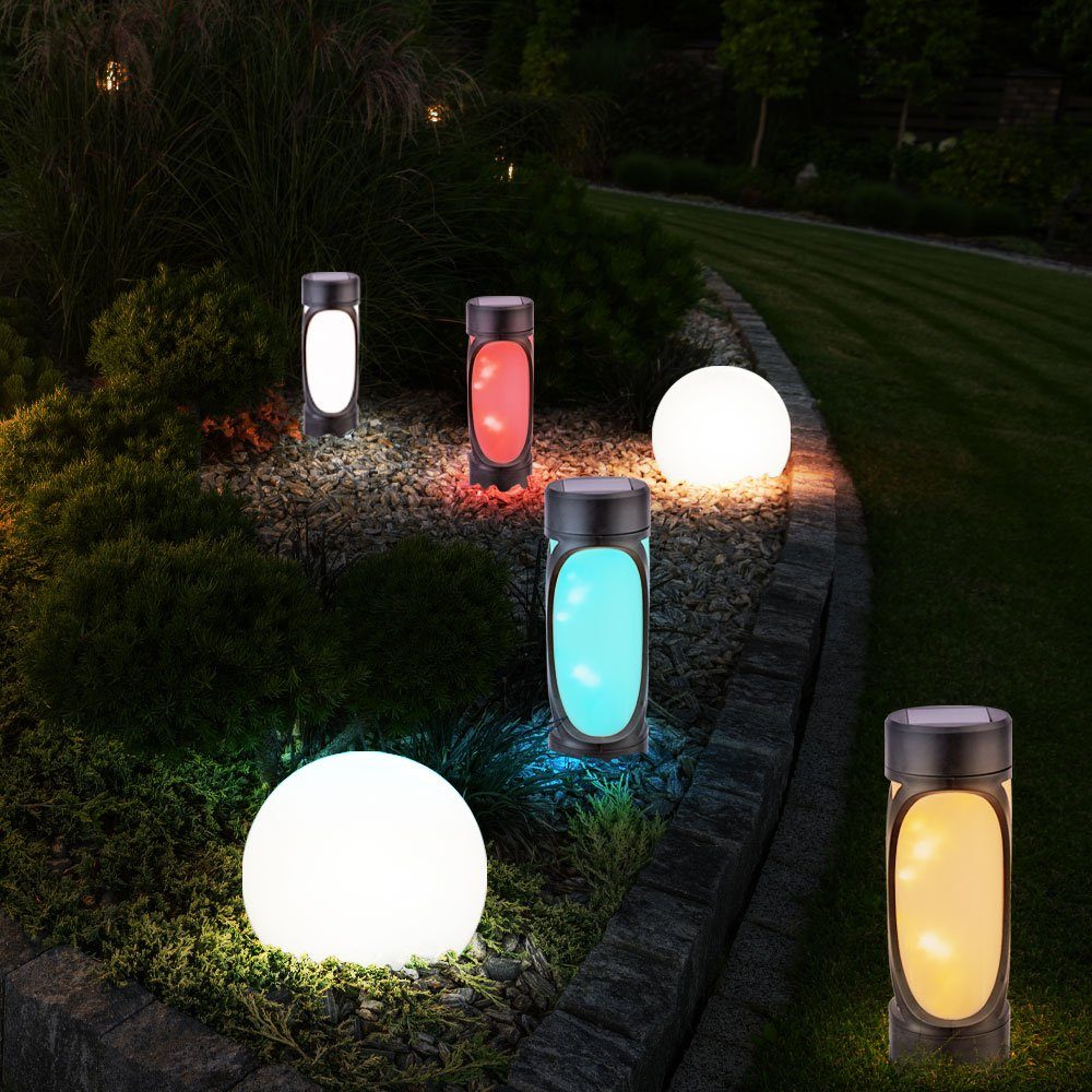etc-shop LED Gartenleuchte, LED-Leuchtmittel fest verbaut, Farbwechsel, 6er Set LED Solar Kugel Lampen RGB Farbwechsel Steck Leuchten