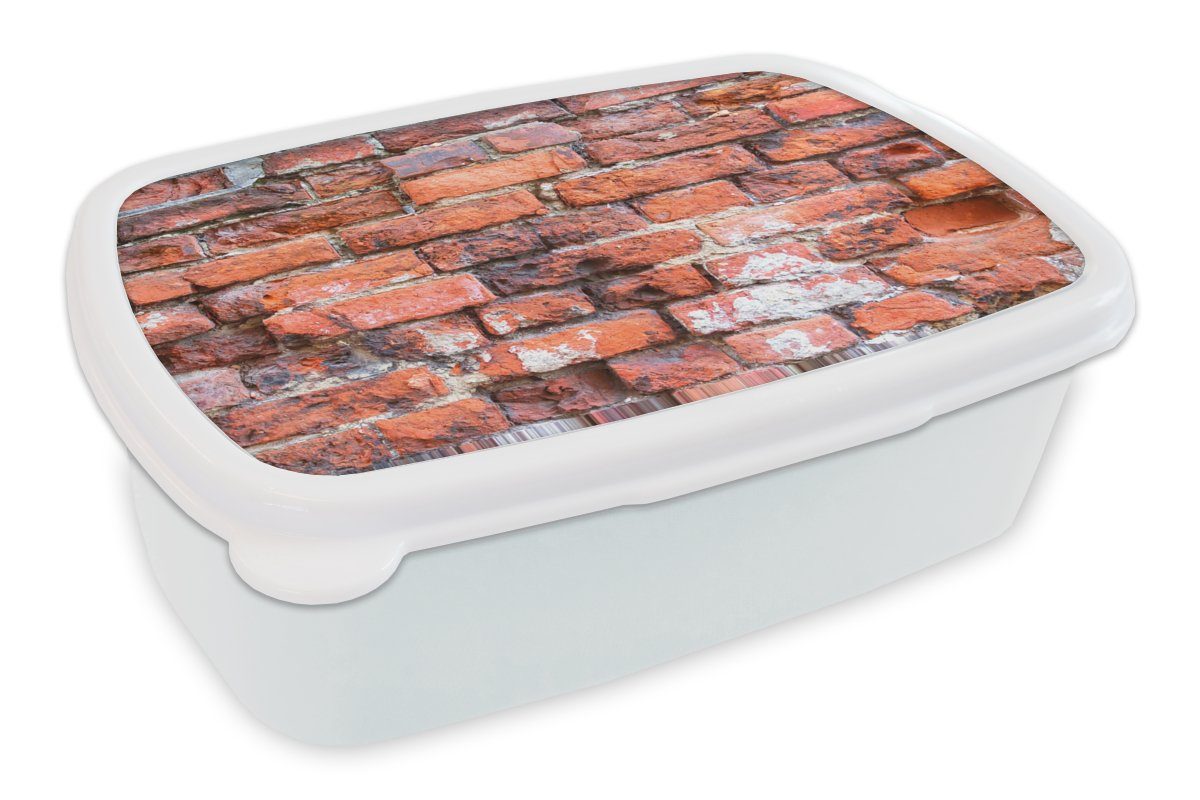 MuchoWow Lunchbox Mauerwerk - Wand - Ziegel, Kunststoff, (2-tlg), Brotbox für Kinder und Erwachsene, Brotdose, für Jungs und Mädchen weiß