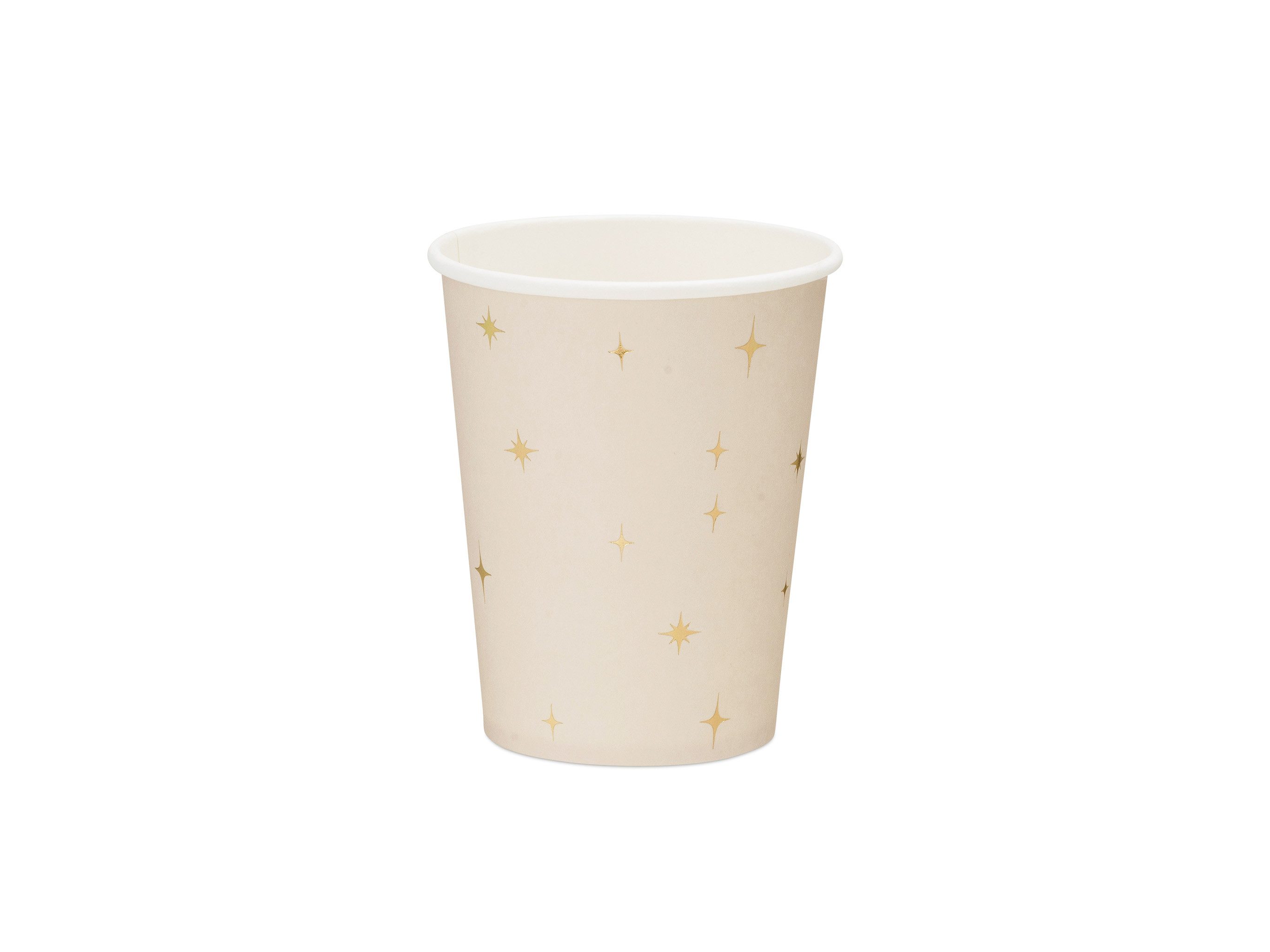 partydeco Becher, Papier, Pappbecher 220ml mit Sternen 6er Set Creme / Gold