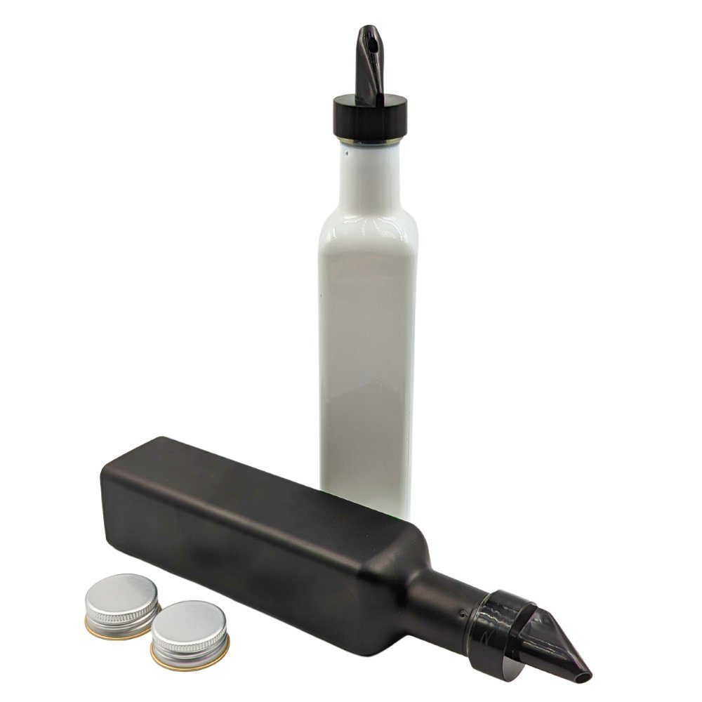 Ölspender 2 Essig- & Ölflaschen 250 ml Glasflasche weiß / schwarz mit Ausgießer
