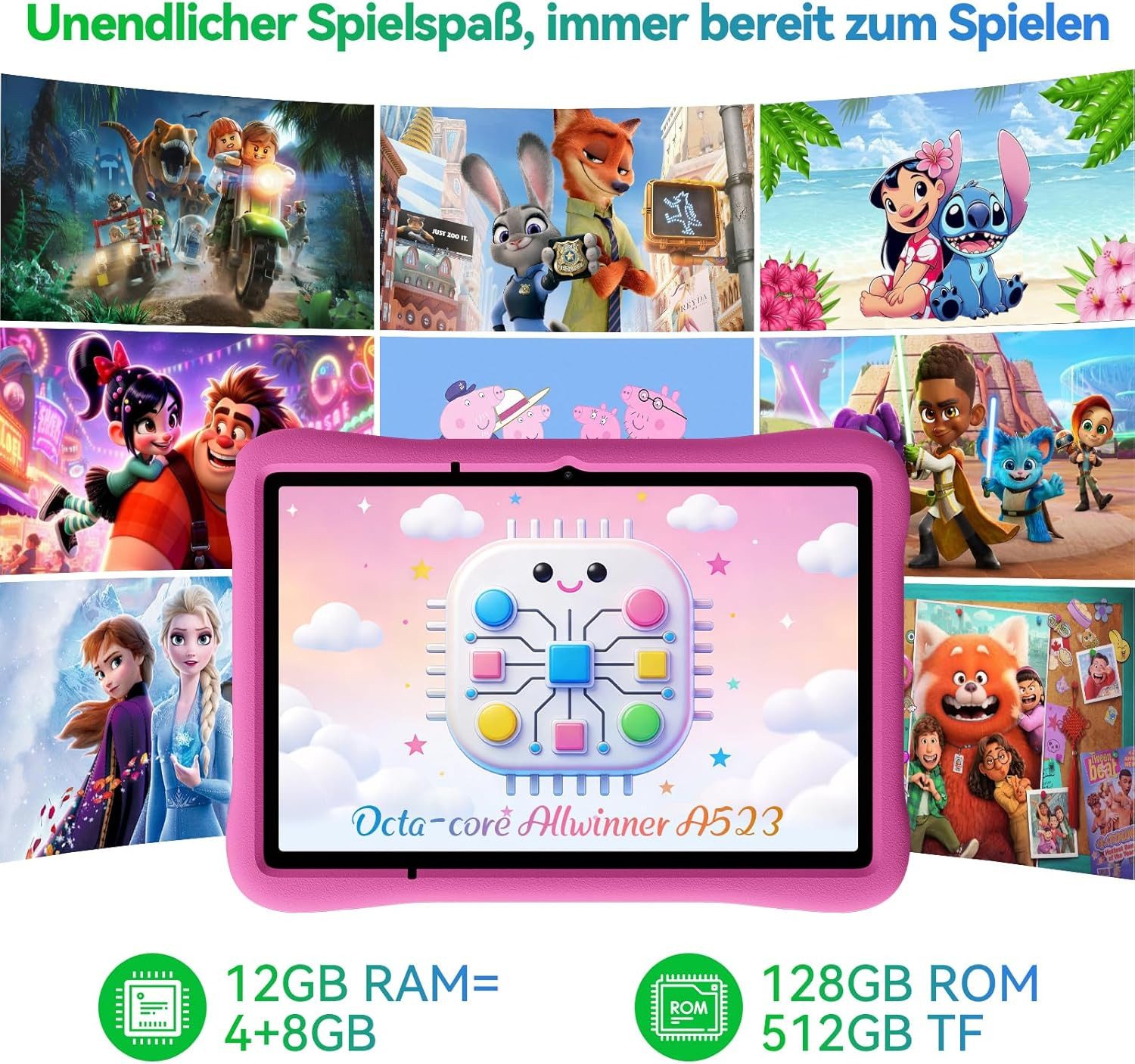 blackview Kinder Tablet 10 Zoll mit Schutzhülle, Android, WLAN, Elternkontrolle Tablet (10.1", 128 GB, Android 14, WLAN (Wi-Fi), Android 14, HD+ Display, 128GB, – Bild 4 von 5