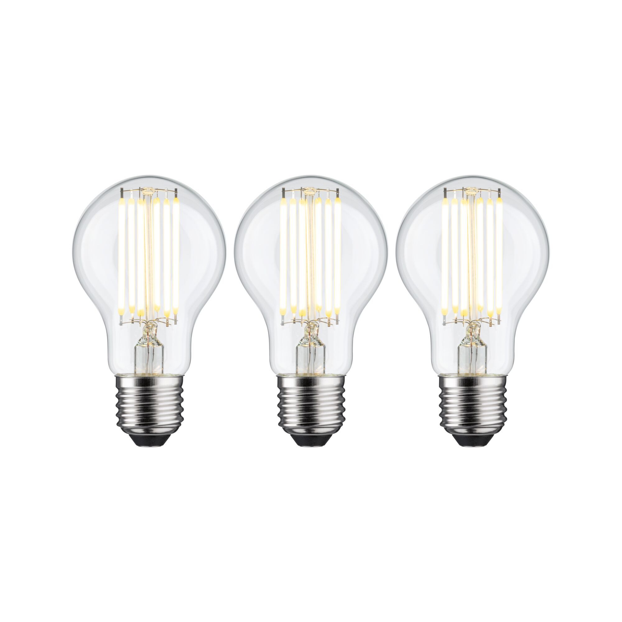 Paulmann LED-Leuchtmittel Eco-Line Filament 230V LED Birne E27 3er-Pack 1055lm 5W 3000K Klar, E27, 3 St., Warmweiß