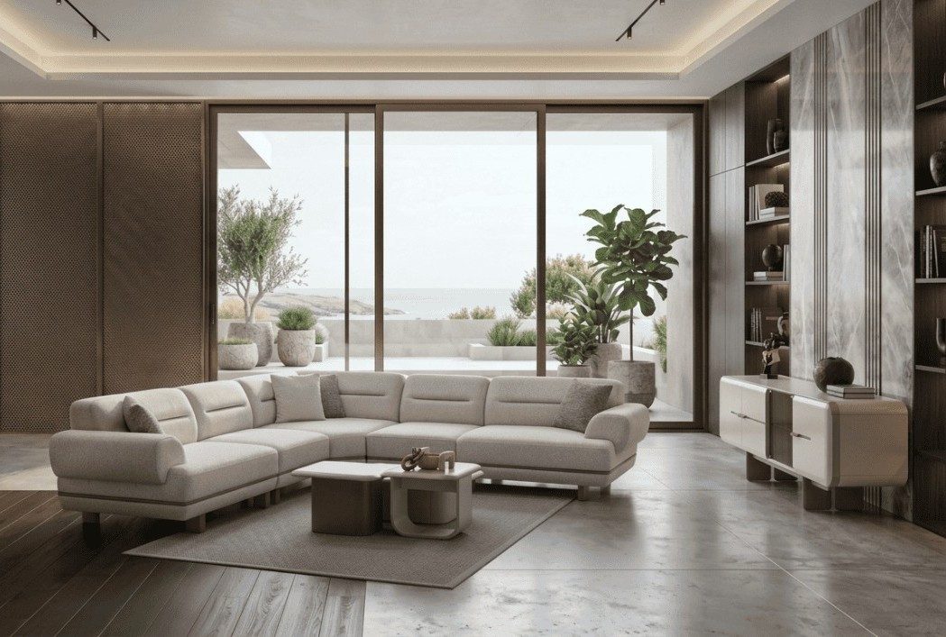 Xlmoebel Polstergarnitur Moderne graue L-Form Polstergarnitur mit Couchtisch und TV-Möbel, (5-tlg), Made in Europa