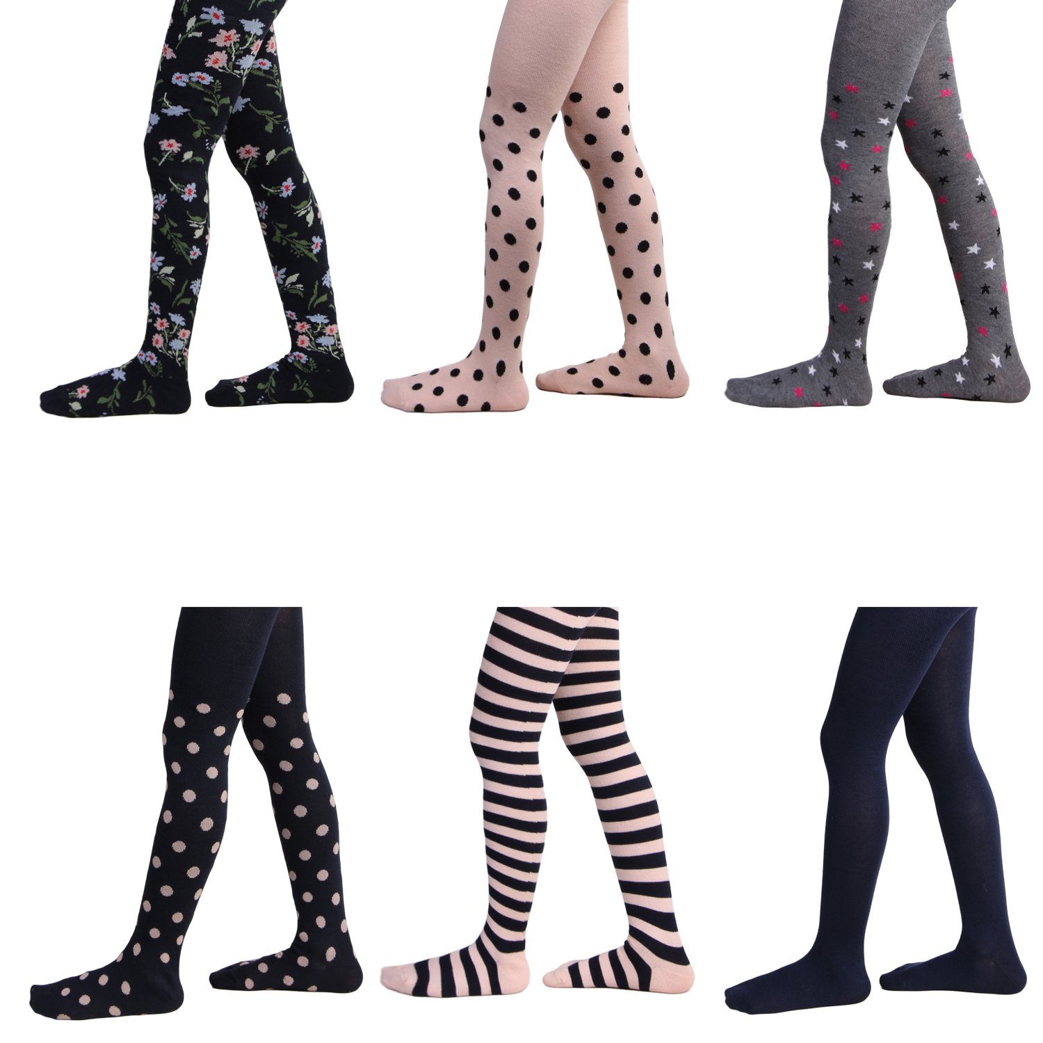 L&K-II Strickstrumpfhose 27257 (6er-Packung) Mädchen Strumpfhosen mit 6 verschiedenen Motiven
