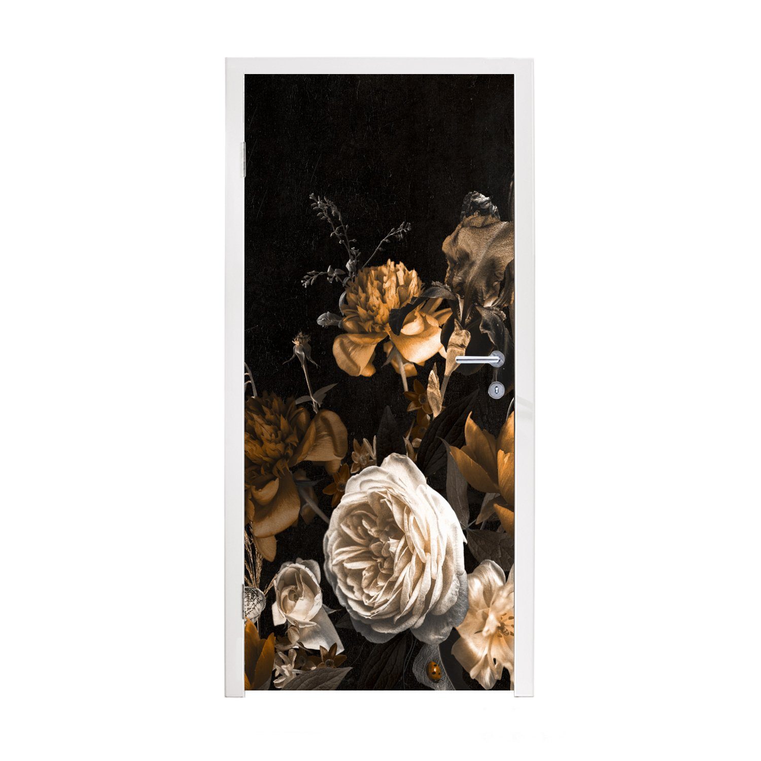Blumenstrauß, - 75x205 Fototapete bedruckt, cm Türtapete Gold für - MuchoWow Türaufkleber, Tür, St), Rose Matt, (1