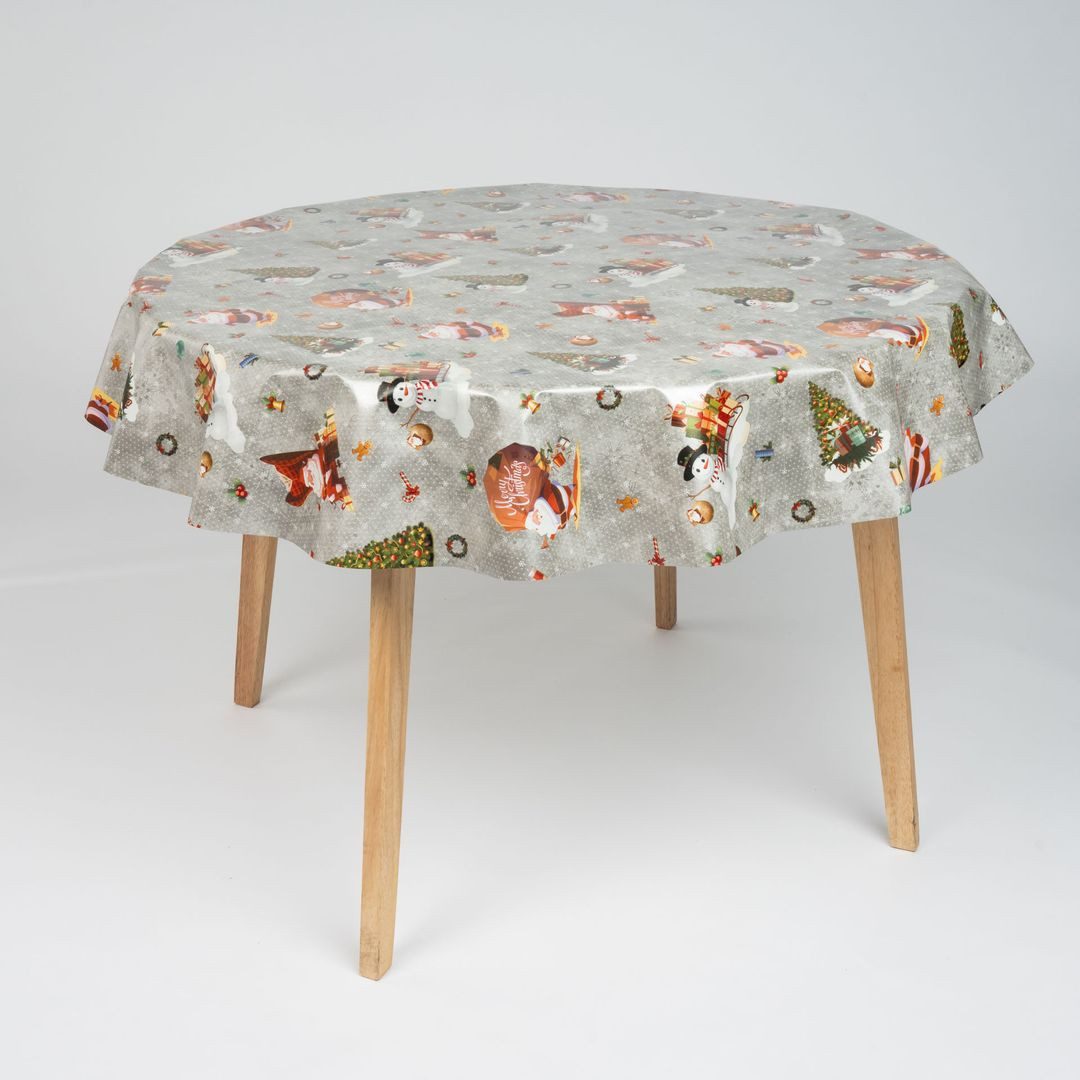 laro Tischdecke 140cm rund Tischdecke Garten Schneemann Weihnachten Geschenke Silber