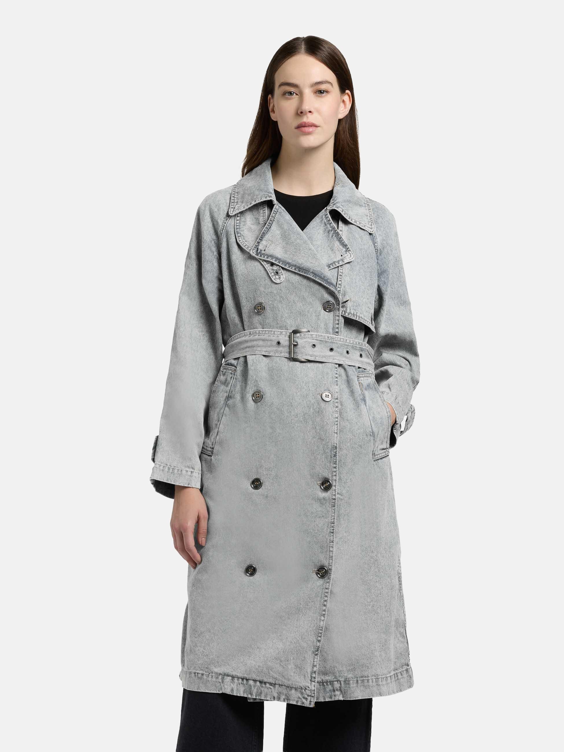 khujo Trenchcoat Enza Damen Übergangsmantel in Jeans-Optik