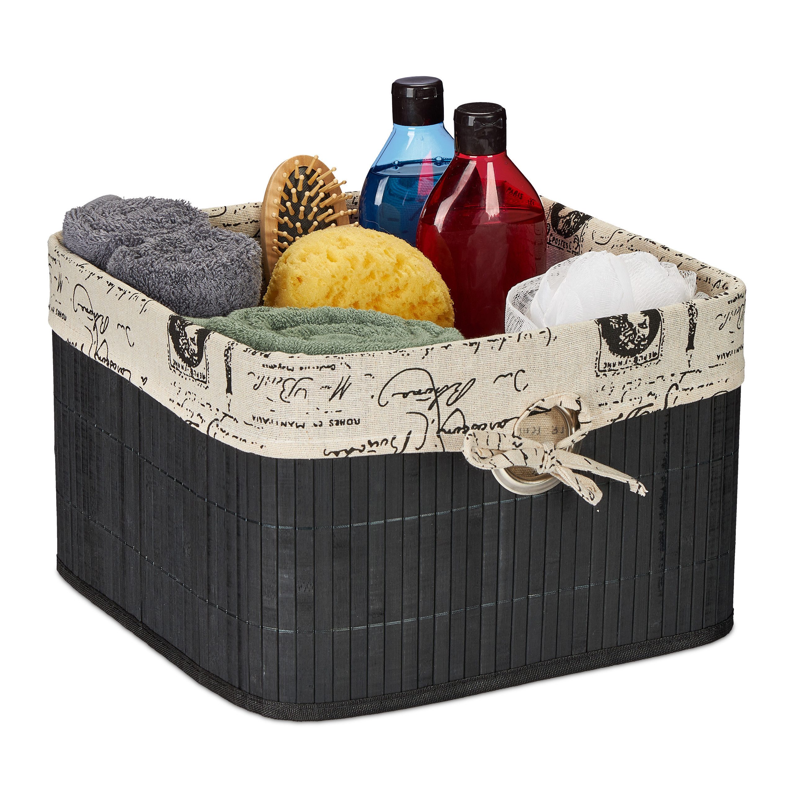 relaxdays Regalkorb Schwarzer Aufbewahrungskorb Bambus günstig online kaufen