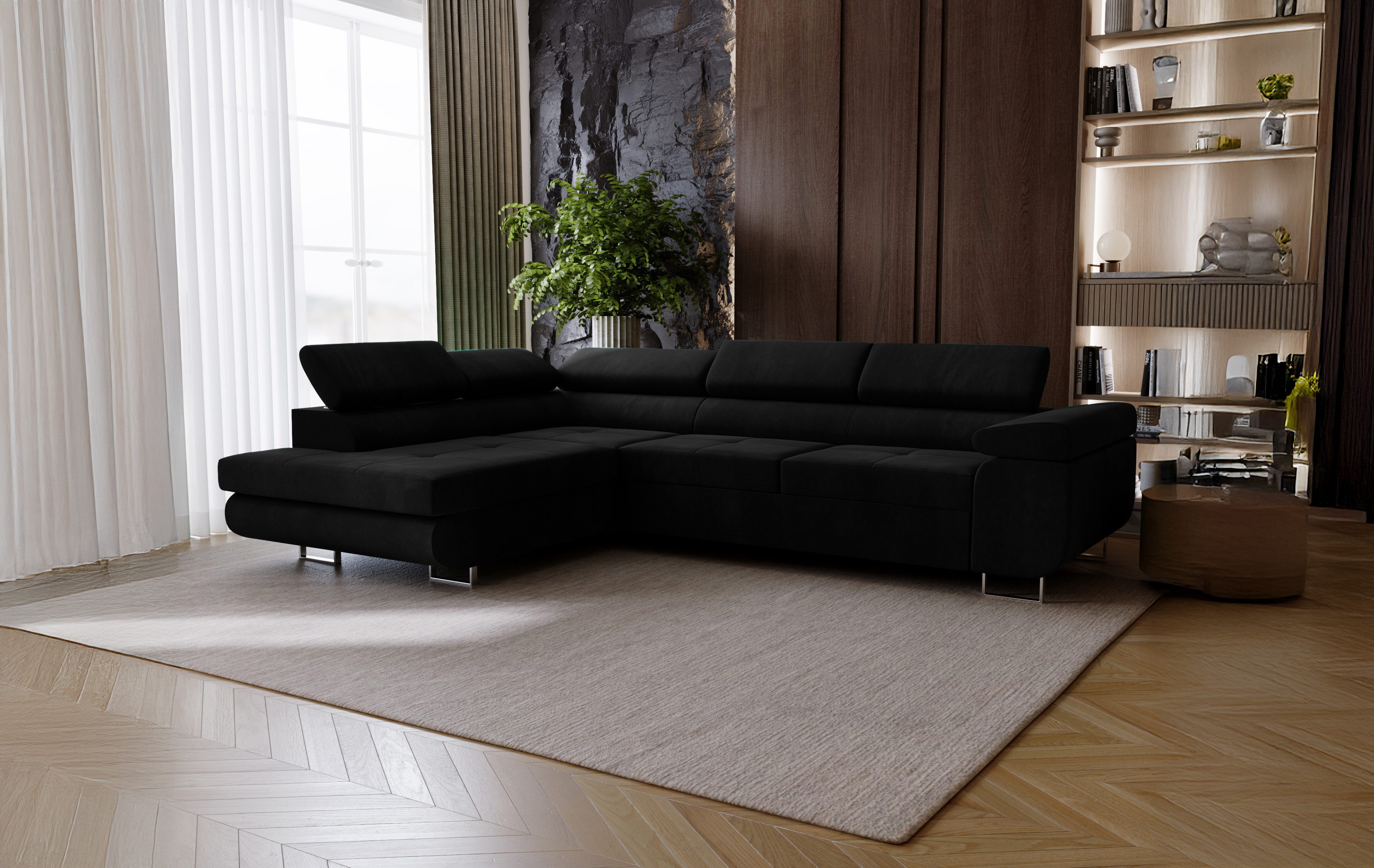 Goldstoff Ecksofa mit Schlaffunktion - Designersofa, Sofa mit Bettfunktion günstig online kaufen