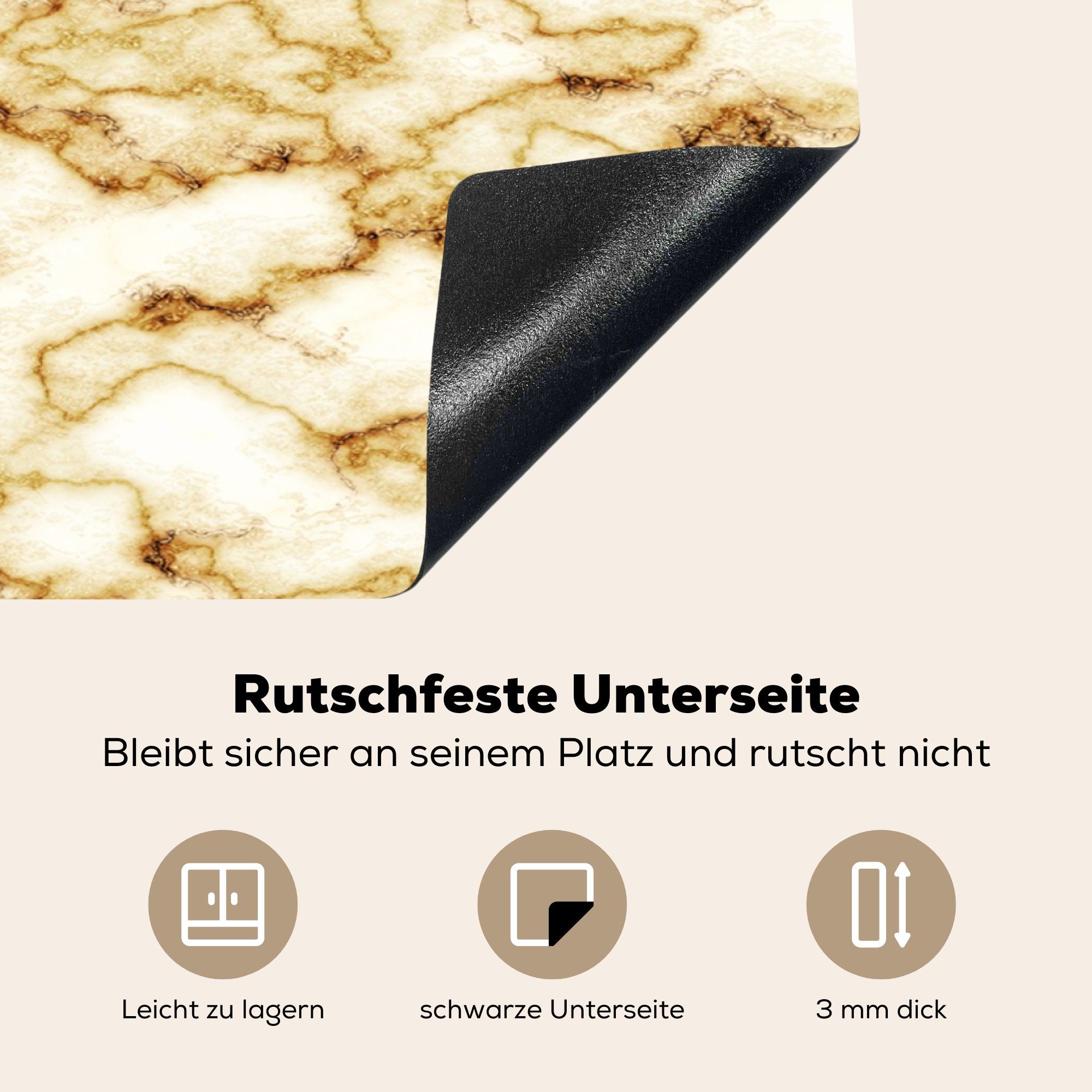 MuchoWow Herdblende-/Abdeckplatte Marmor - - küche für cm, Arbeitsplatte Weiß Braun, Vinyl, Ceranfeldabdeckung, tlg), (1 78x78