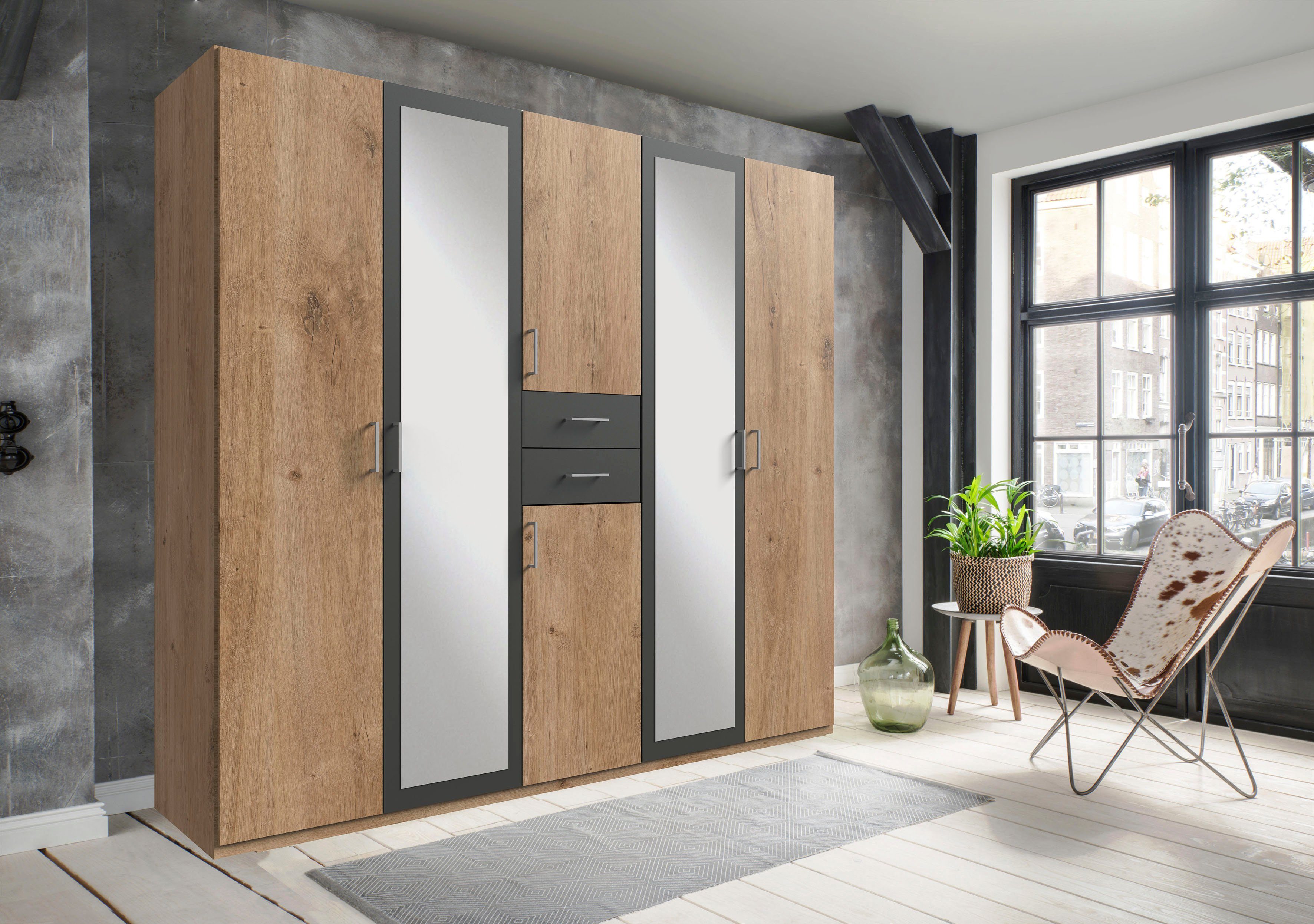 Wimex Kleiderschrank Diver Drehtürenschrank mit Spiegel, 180, 225 o. 270cm breit Bestseller Schlafzimmerschrank wahlweise 3 Innenausstattungen