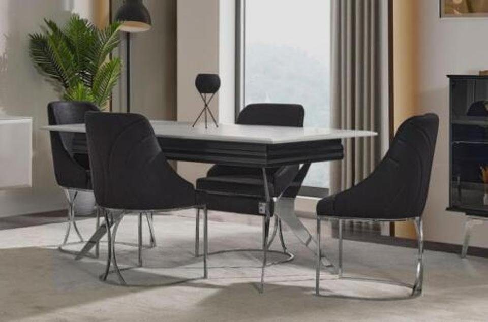 Stühle Mit (Esstisch/6x Schwarz Graue Essgruppe, Sideboard Luxus Esstisch Stühle/Sideboard 6x JVmoebel Spiegel), Esszimmer