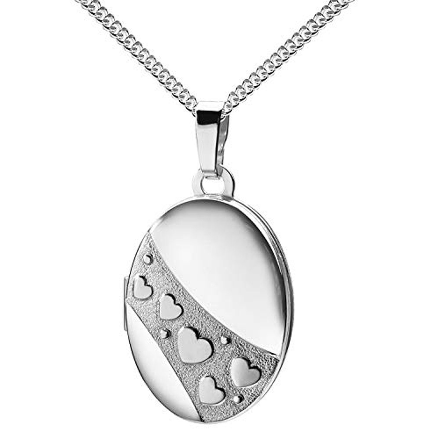 für JEVELION 2 Sterlingsilber - zum Anhänger, Amulett oval ohne oder 36 (Foto wählbar für Silber und Kette. Mädchen), Herzkette cm Öffnen Herzen-Ornament - Damen Länge Fotos 70 mit Medaillon Silberkette 925