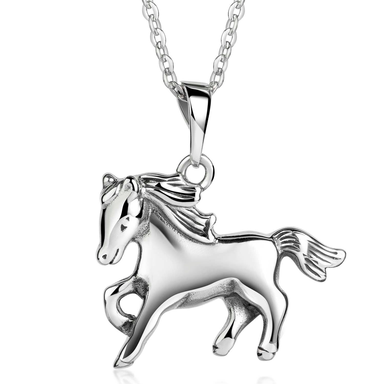 Pferd Sterling oxidiert Pony Silber 925 Silber, Kinder / Kettenanhänger Materia KA-501, Mädchen