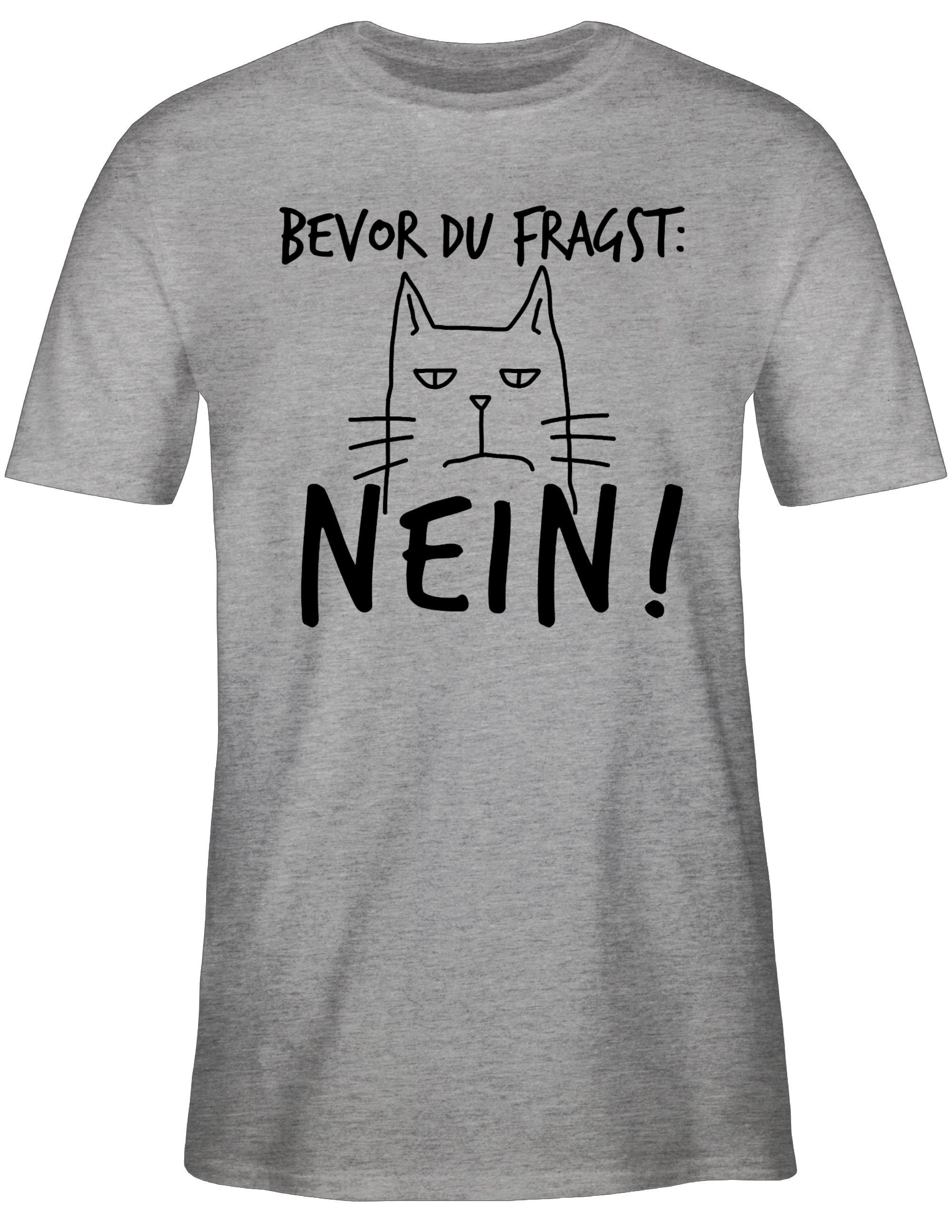Shirtracer T-Shirt - 02 Spruch Lustig Nein Bevor Sarkasmus du Statement Sprüche Grau Katze mit fragst meliert - Witzige Spruch Ironie