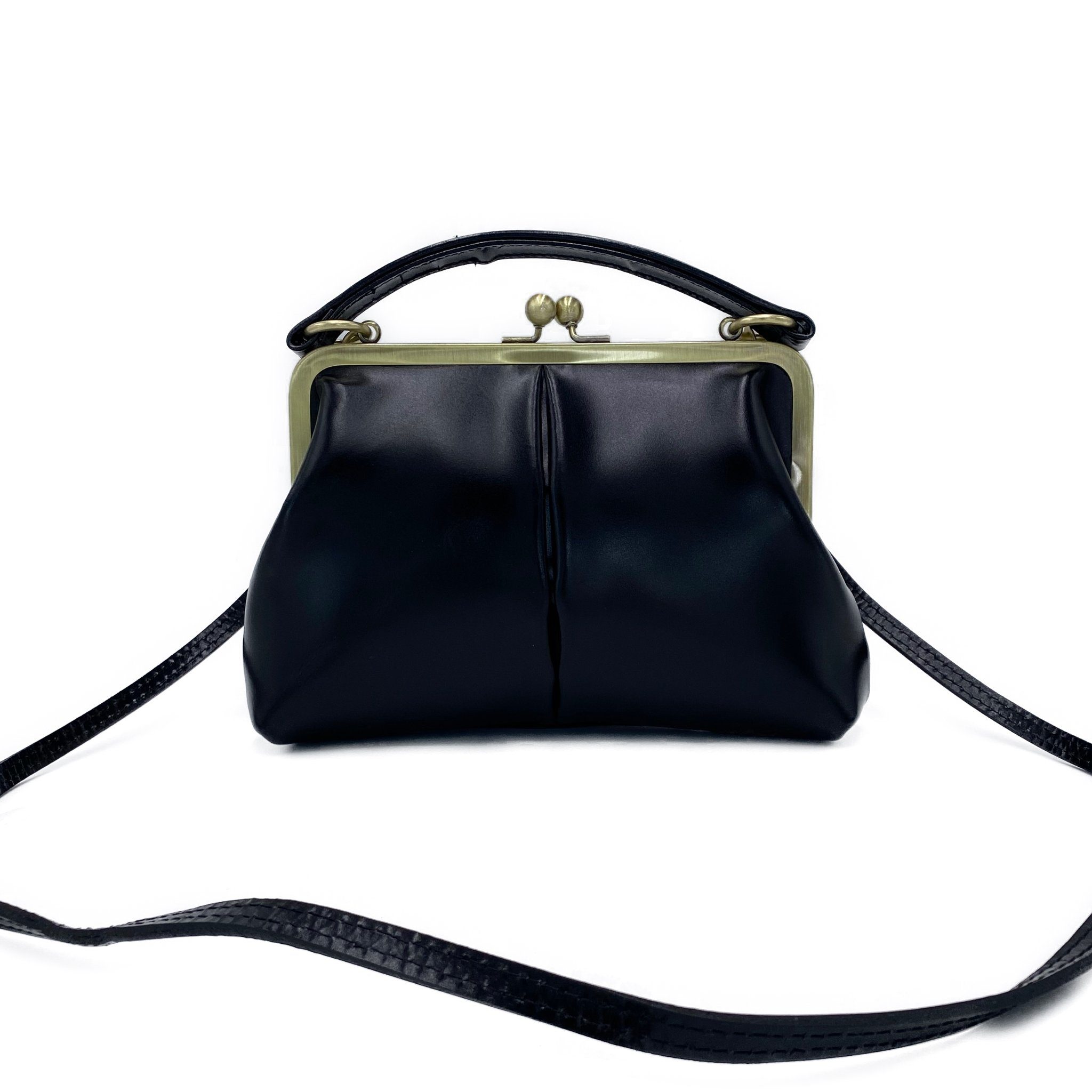 Handtasche Leder Handtasche und Umhängetasche - Kleine Vintage Olive in Schwarz