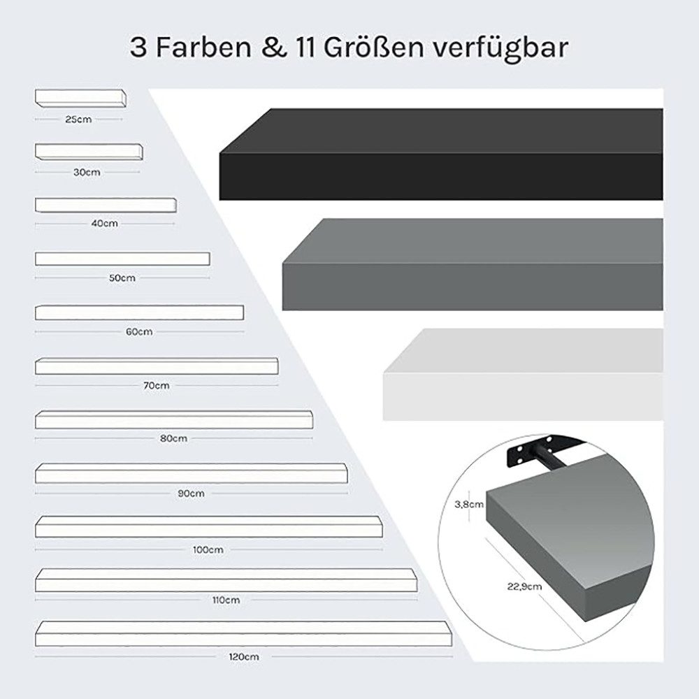 Woltu Wandregal, 1-tlg., hochglänzend Wandboard Schweberegal CD DVD Regal