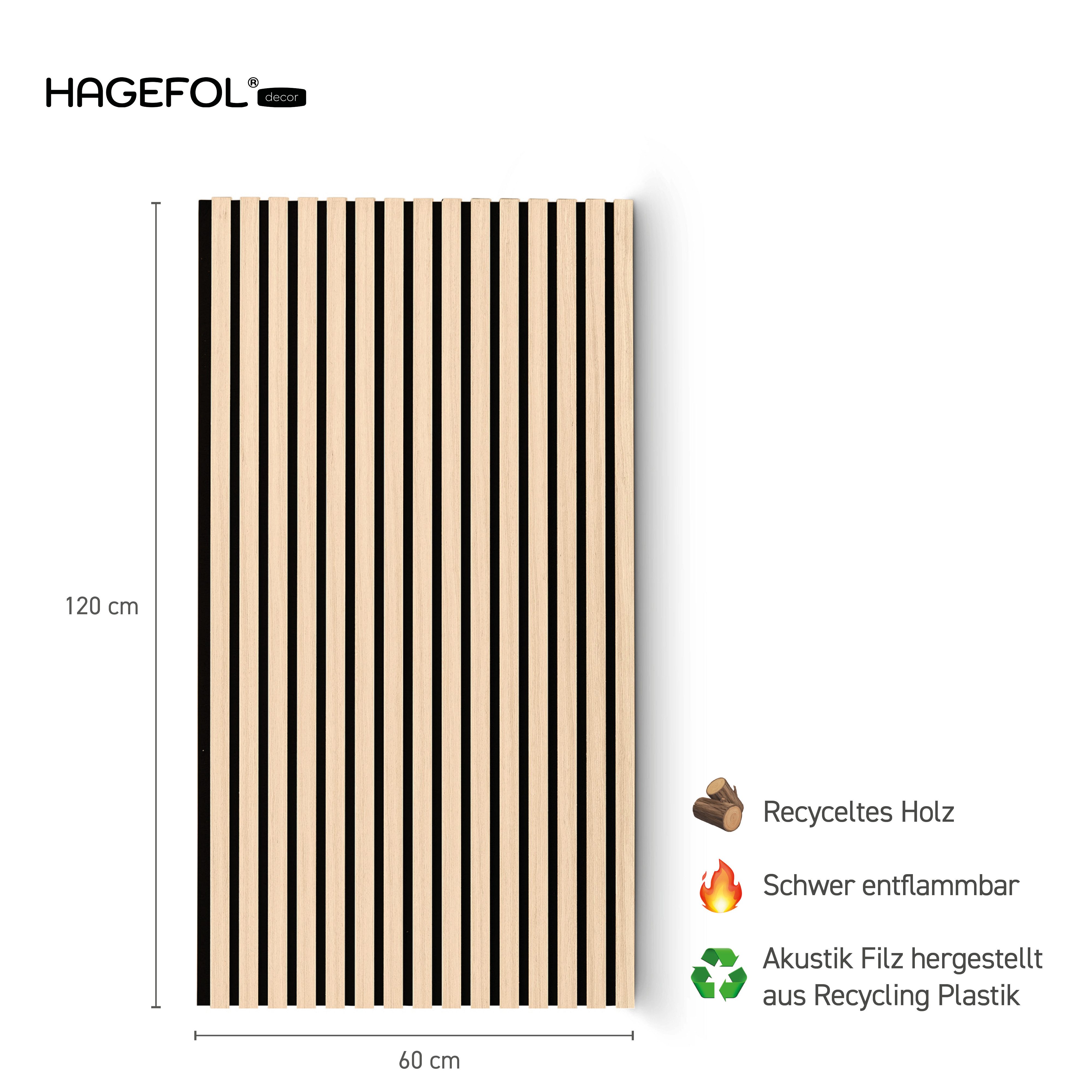 HAGEFOL Wandpaneel Akustikpaneele Holz, 3D Lamellenwand, verschiedene Größen, BxL: 60,00x120,00 cm, 1,44 qm, 3D Optik, Akustische Dämmung – Bild 2 von 5