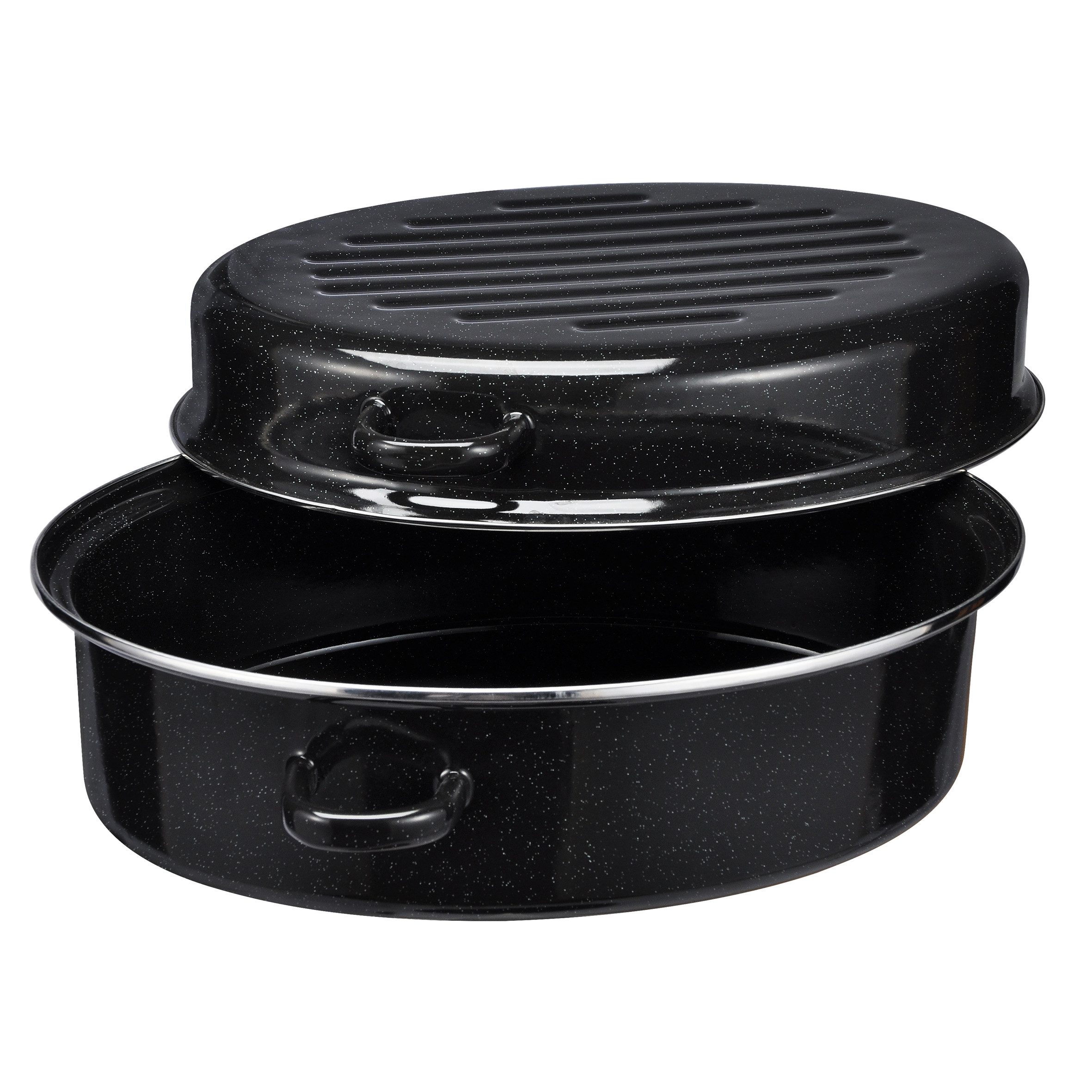 Haushalt International Hähnchenbräter Gänsebrätter Brattopf Backofen-Bräter Backofentopf, (emaillierter Backofenbräter mit Deckel, 38 x 26 x 17 cm Geflügelbräter), gerillte Deckeloberfläche & seitliche Griffe