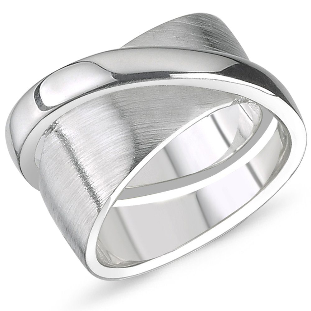 Vinani Silberring, Vinani Design Doppel-Ring flach und abgerundet glänzend  mattiert 925 Sterling Silber Größe 64 (20,4) 2RCA