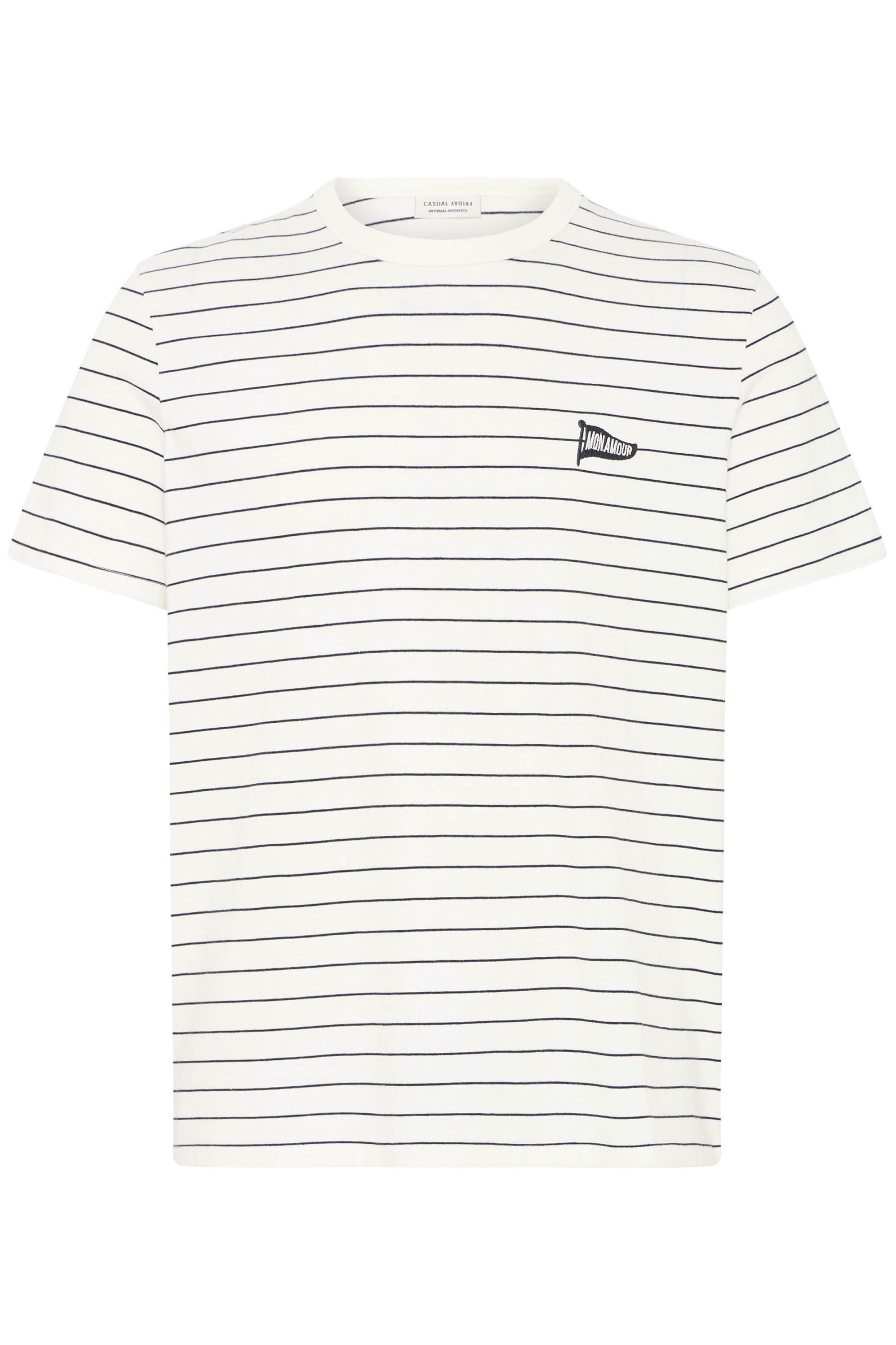 Casual Friday Rundhalsshirt CFTangen Gestreiftes T-Shirt mit dezentem Stick-Detail
